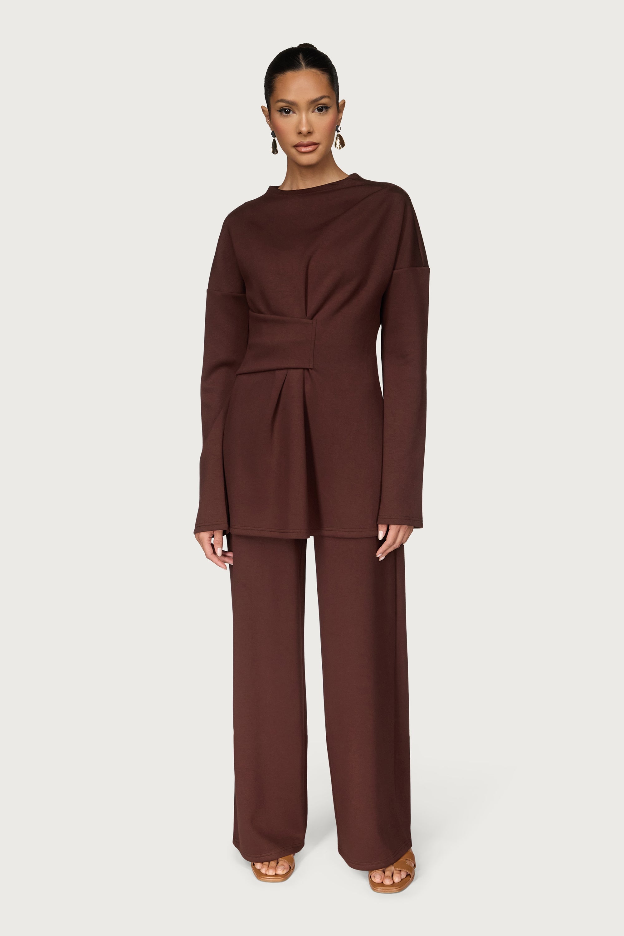 Cinch Top & Pants Set - Warm Brown Abayas Veiled
