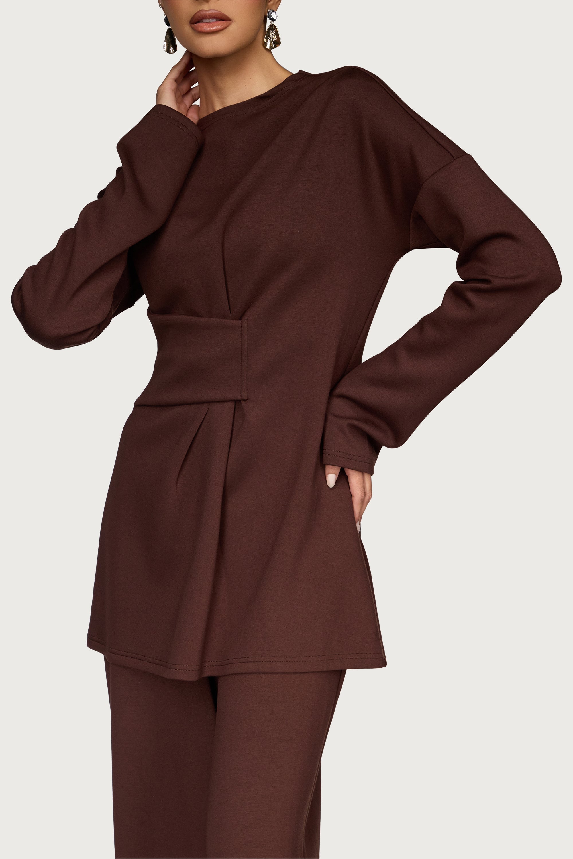 Cinch Top & Pants Set - Warm Brown Abayas Veiled