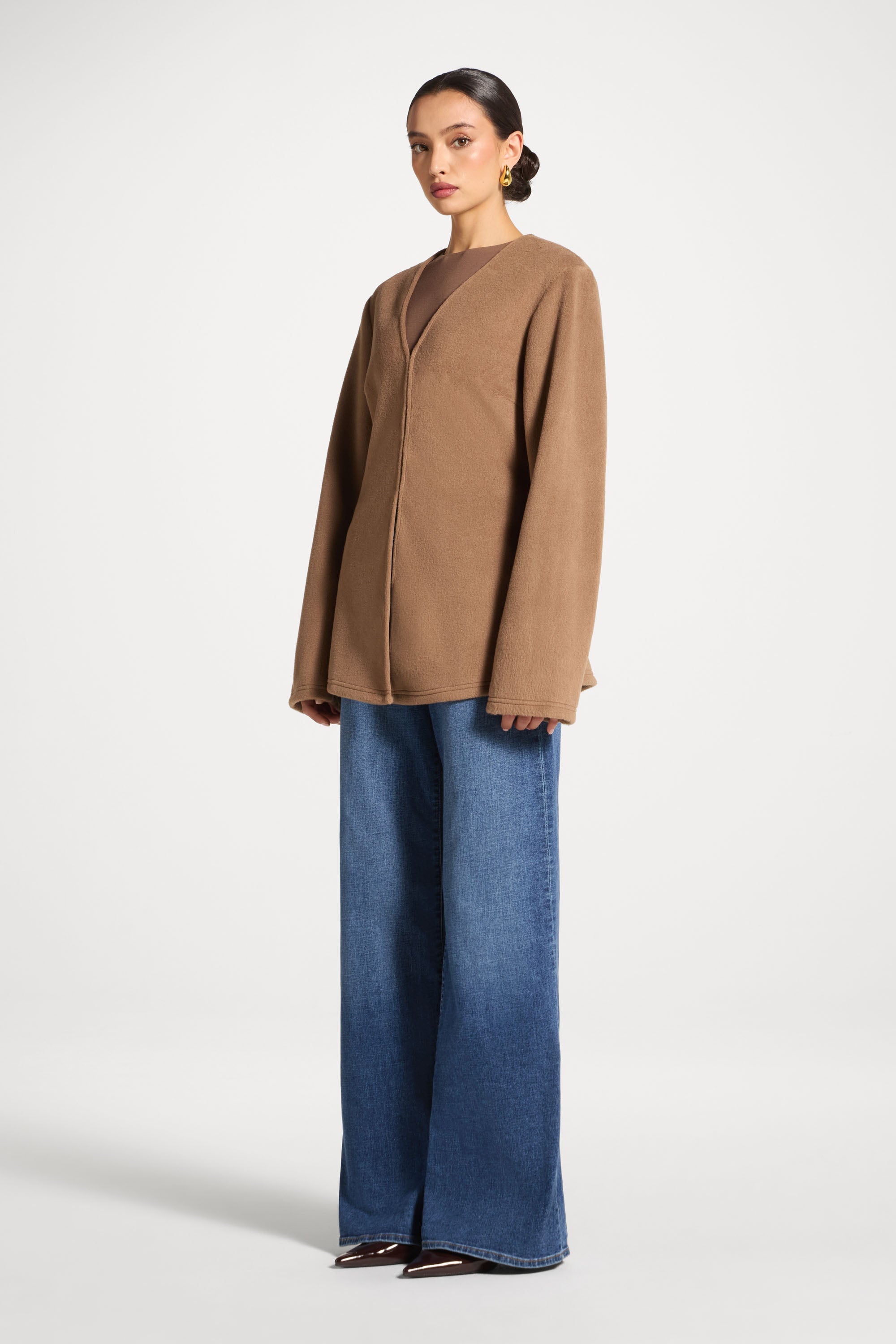 Cinch Waist Cardigan - Caramel Abayas Veiled