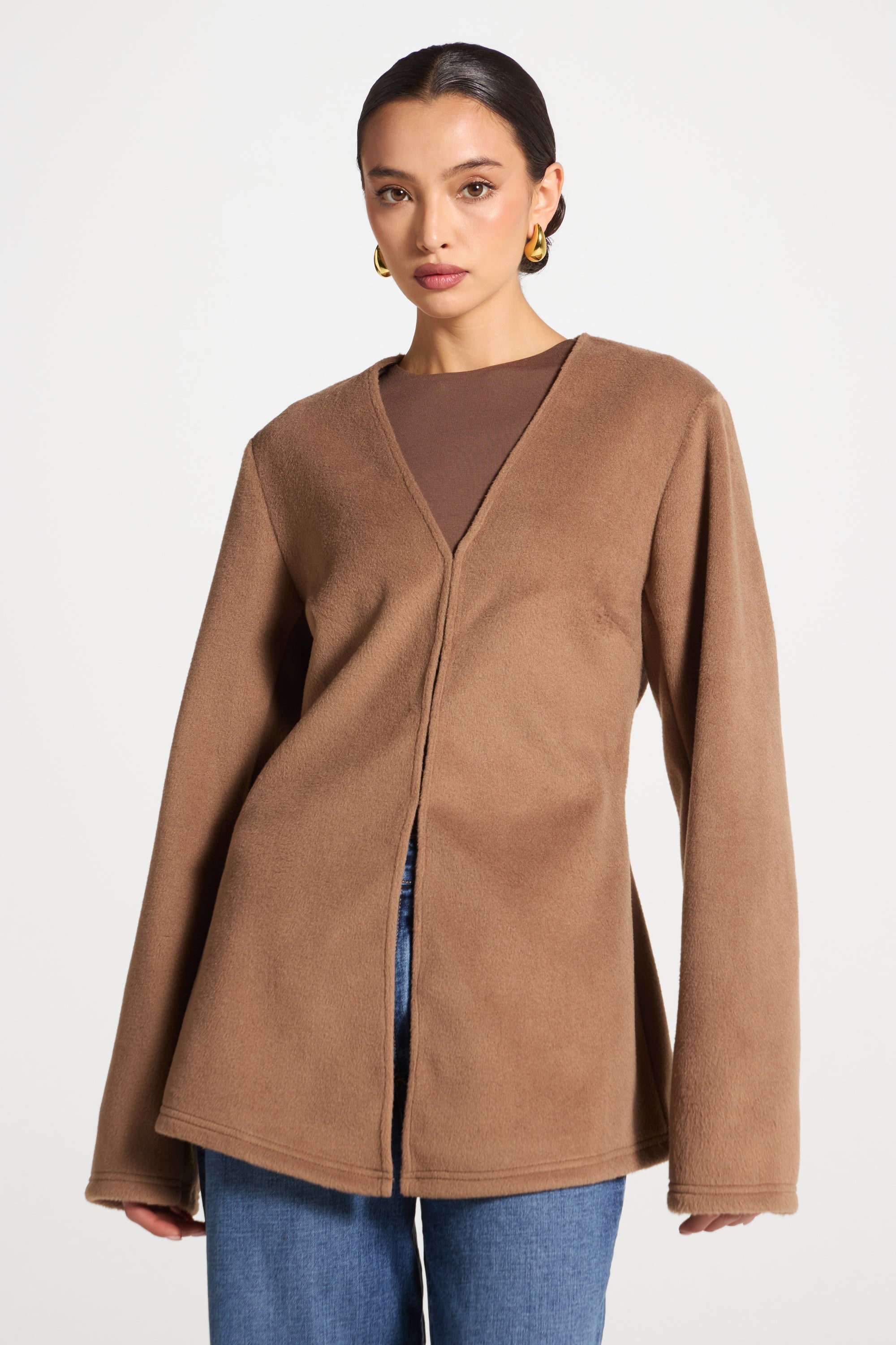 Cinch Waist Cardigan - Caramel Abayas Veiled