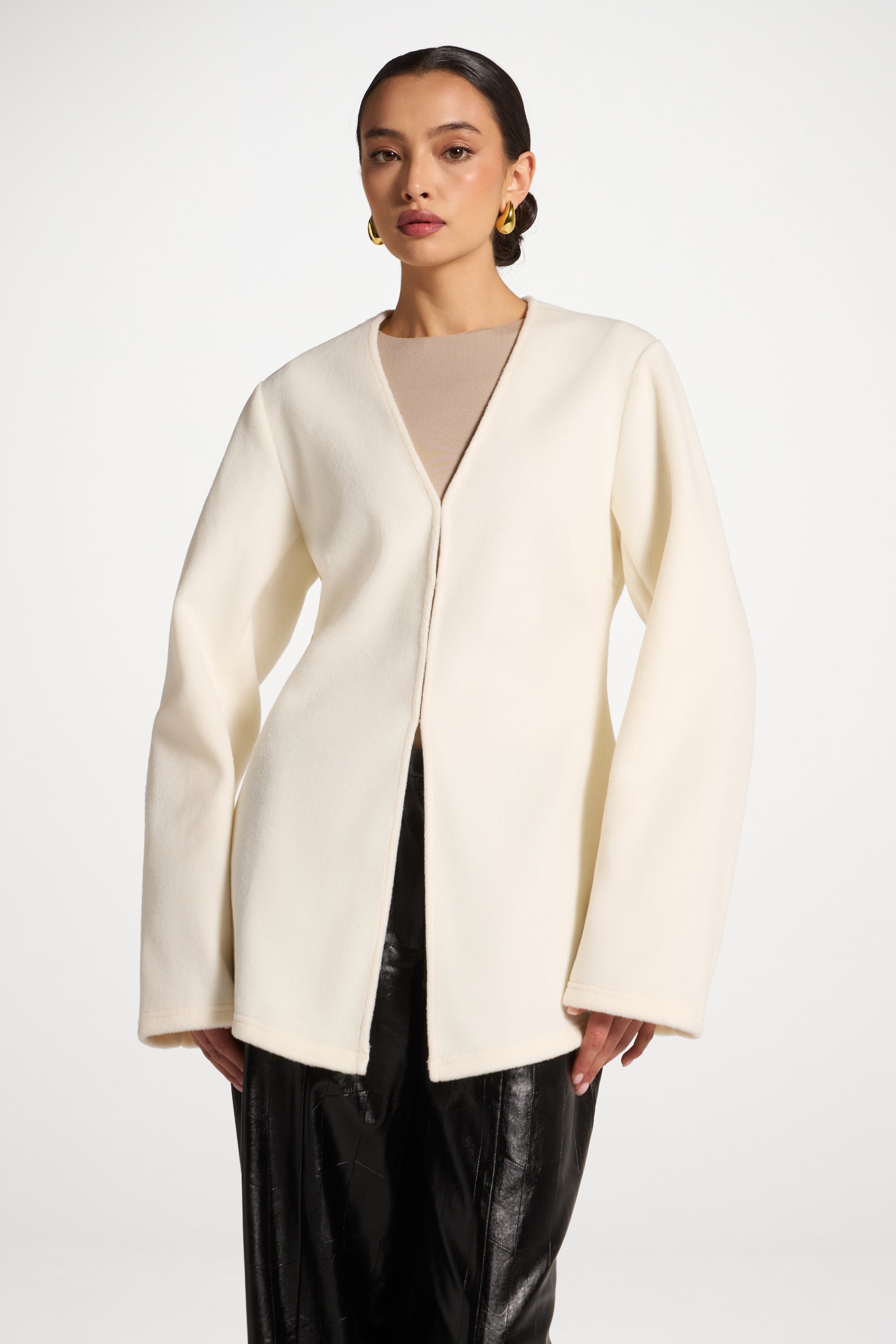 Cinch Waist Cardigan - Vanilla Abayas Veiled