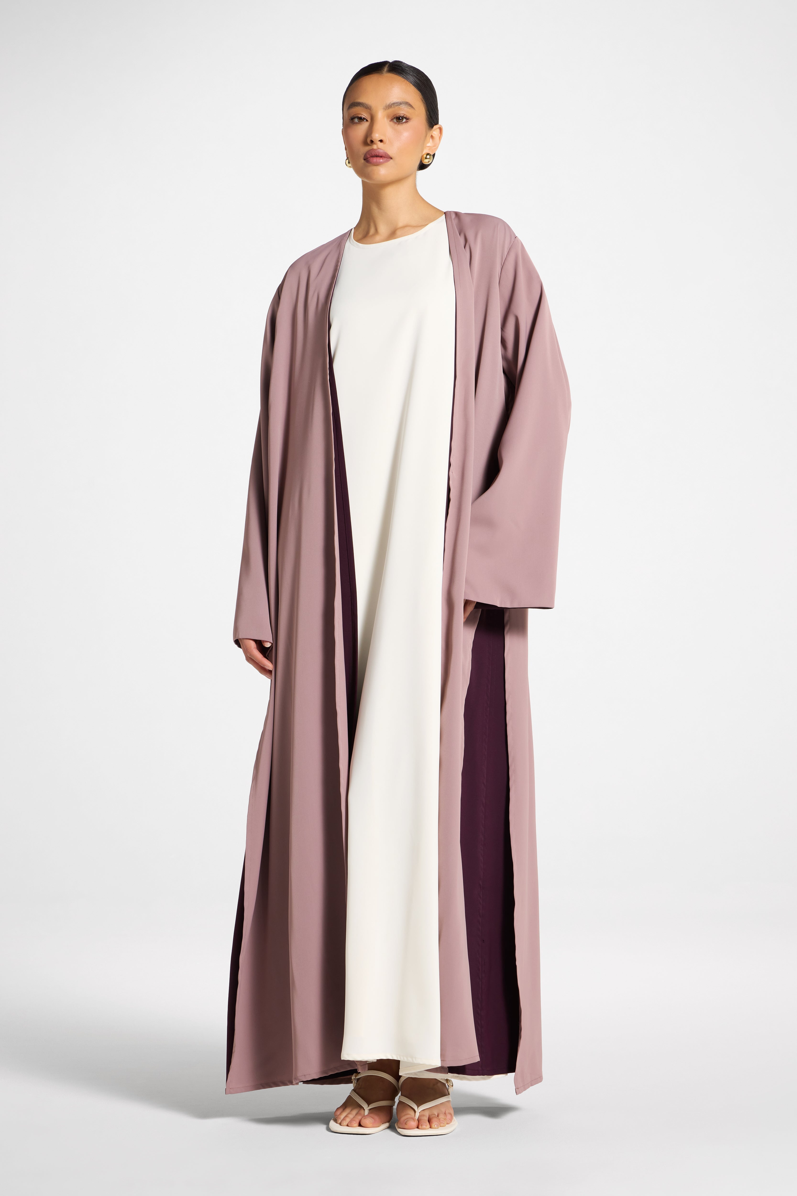 Contrast Open Abaya - Chocolate Plum Abayas Veiled