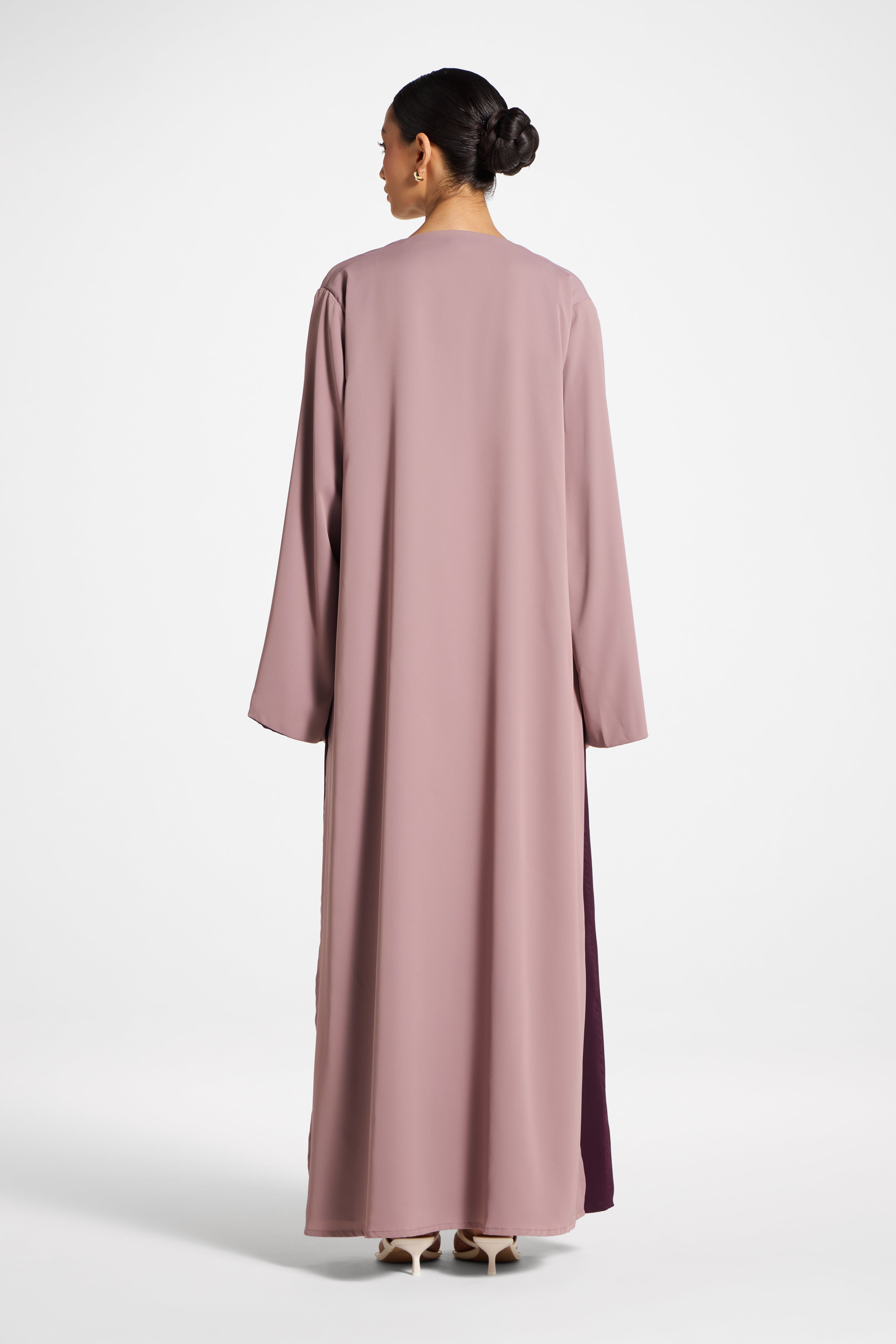Contrast Open Abaya - Chocolate Plum Abayas Veiled