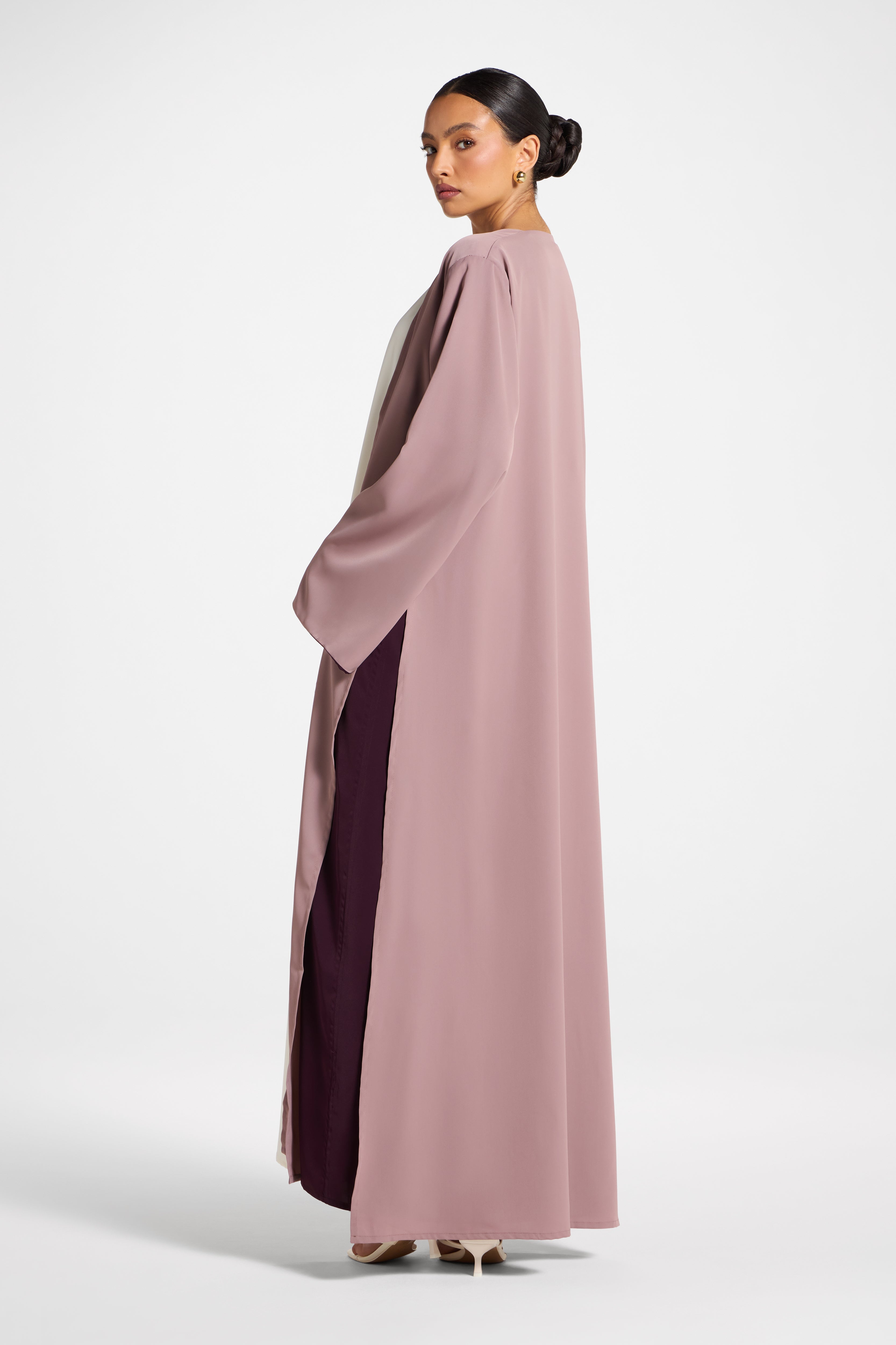 Contrast Open Abaya - Chocolate Plum Abayas Veiled
