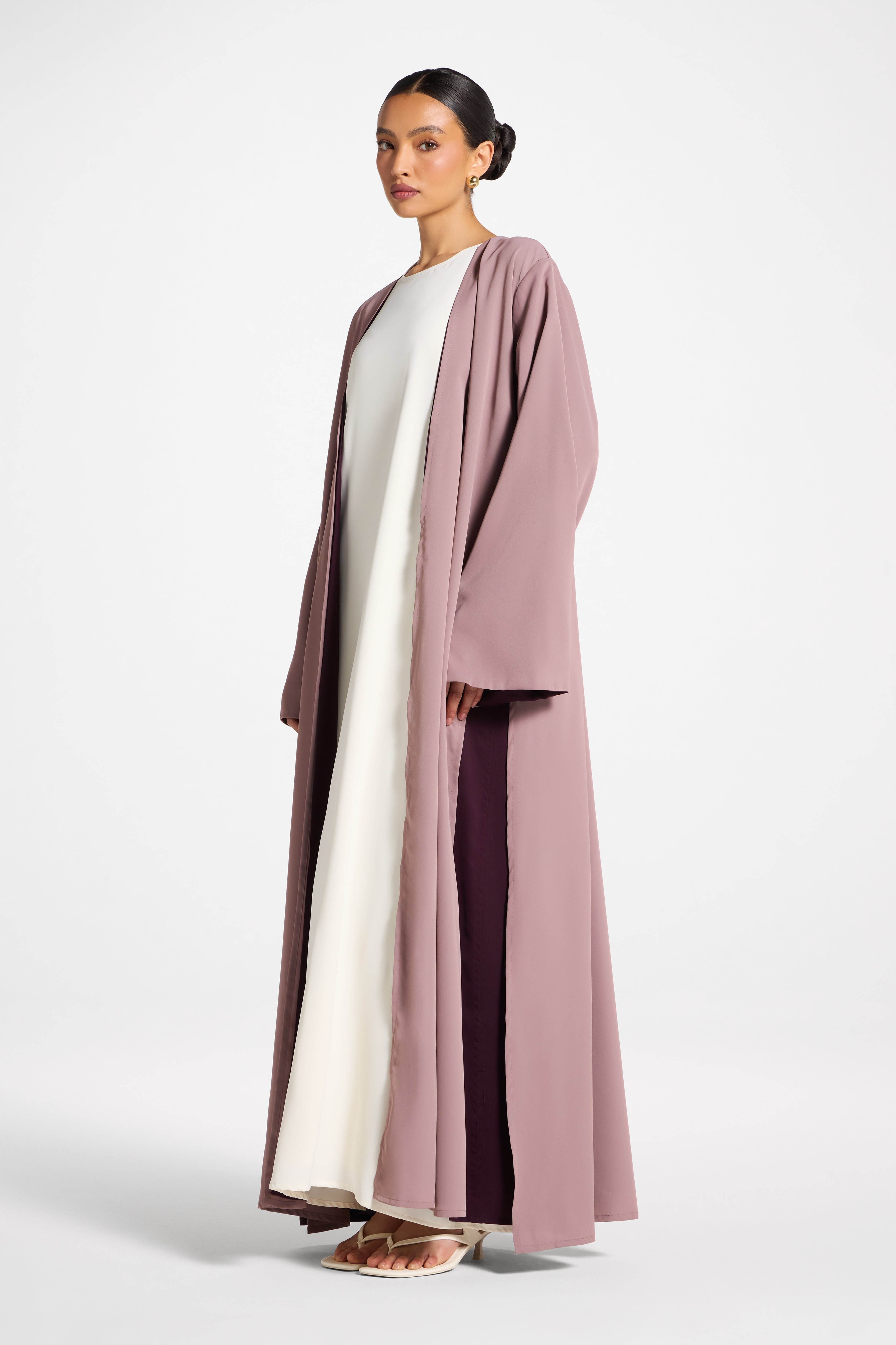 Contrast Open Abaya - Chocolate Plum Abayas Veiled