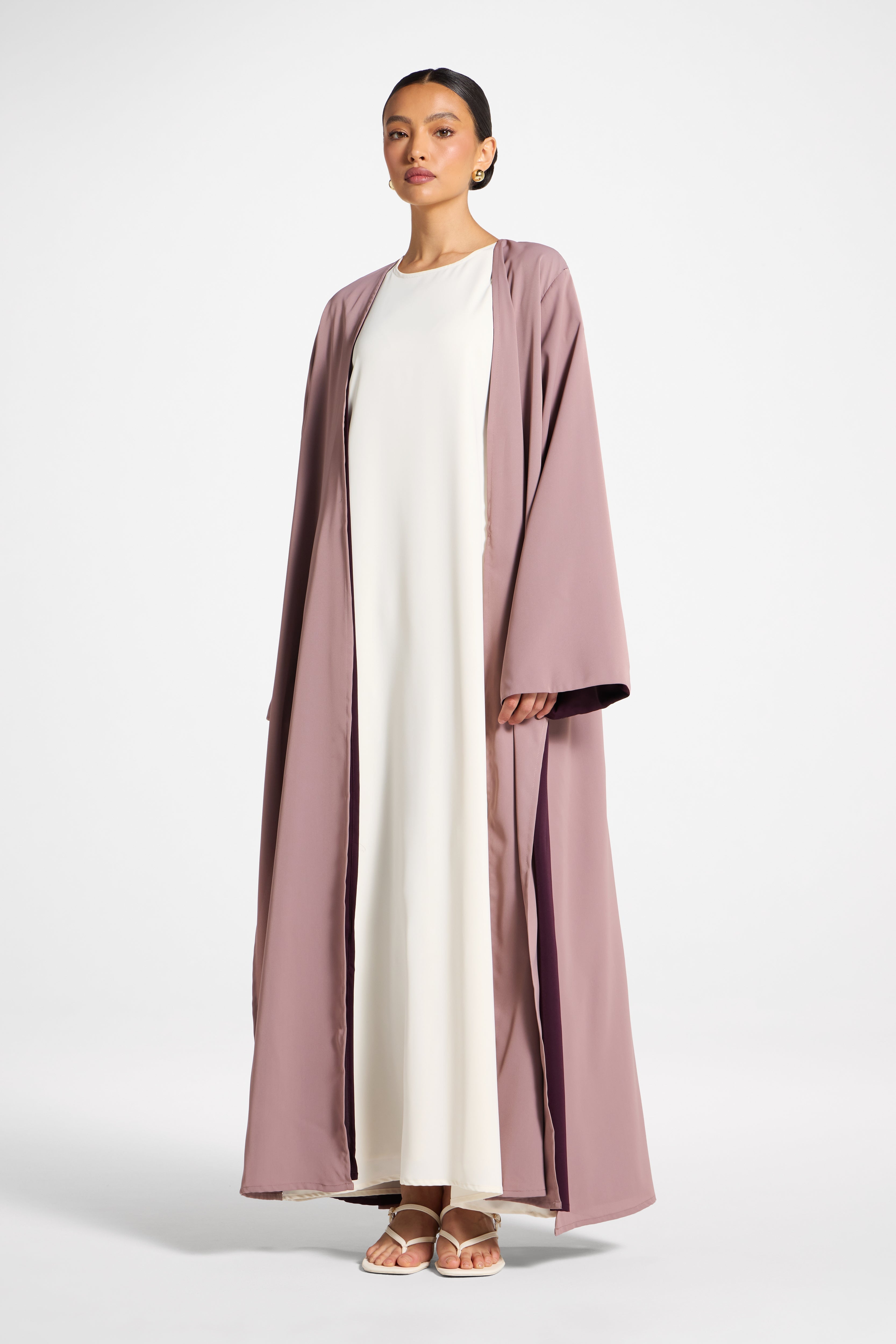 Contrast Open Abaya - Chocolate Plum Abayas Veiled