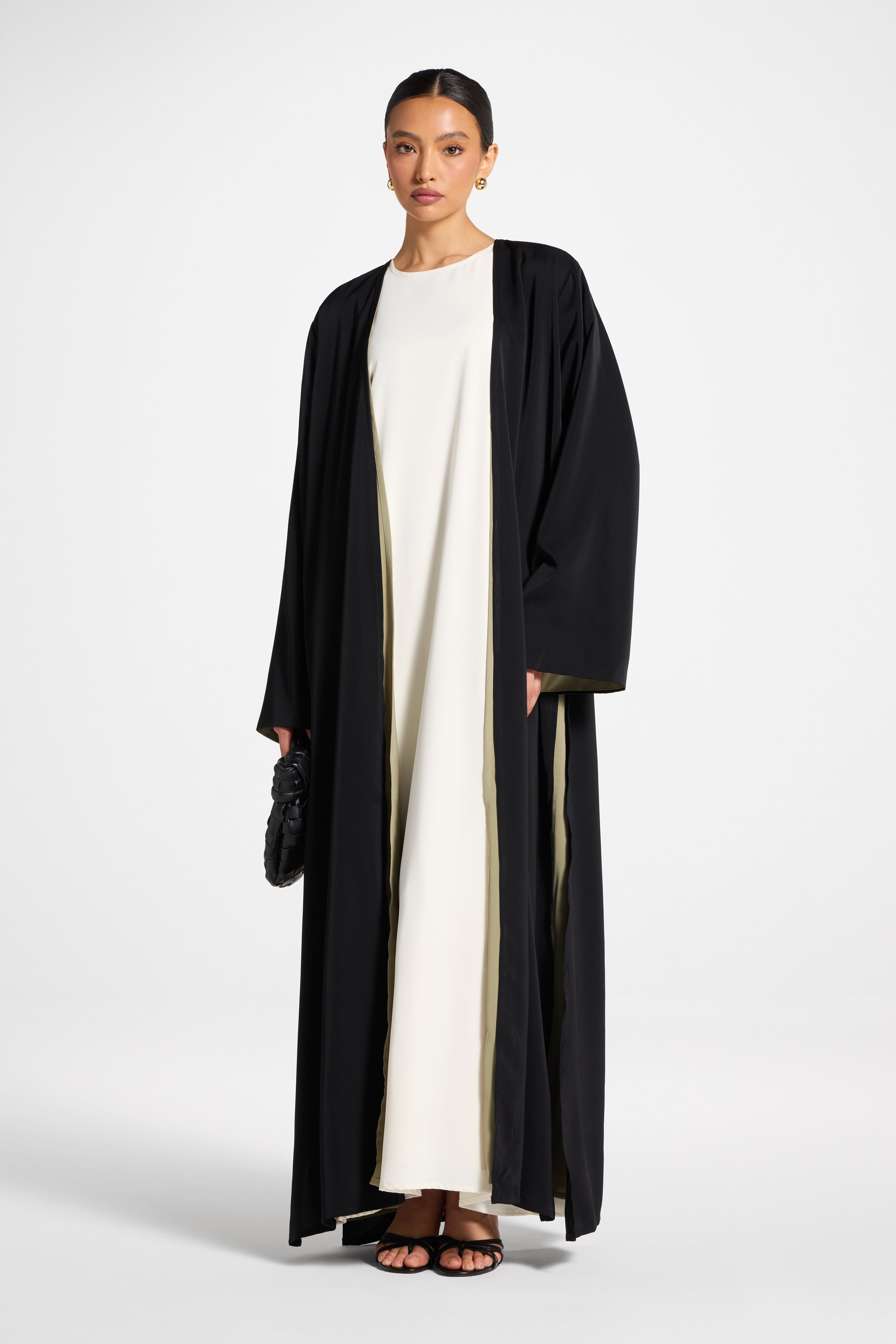 Contrast Open Abaya - Midnight Forest Abayas Veiled