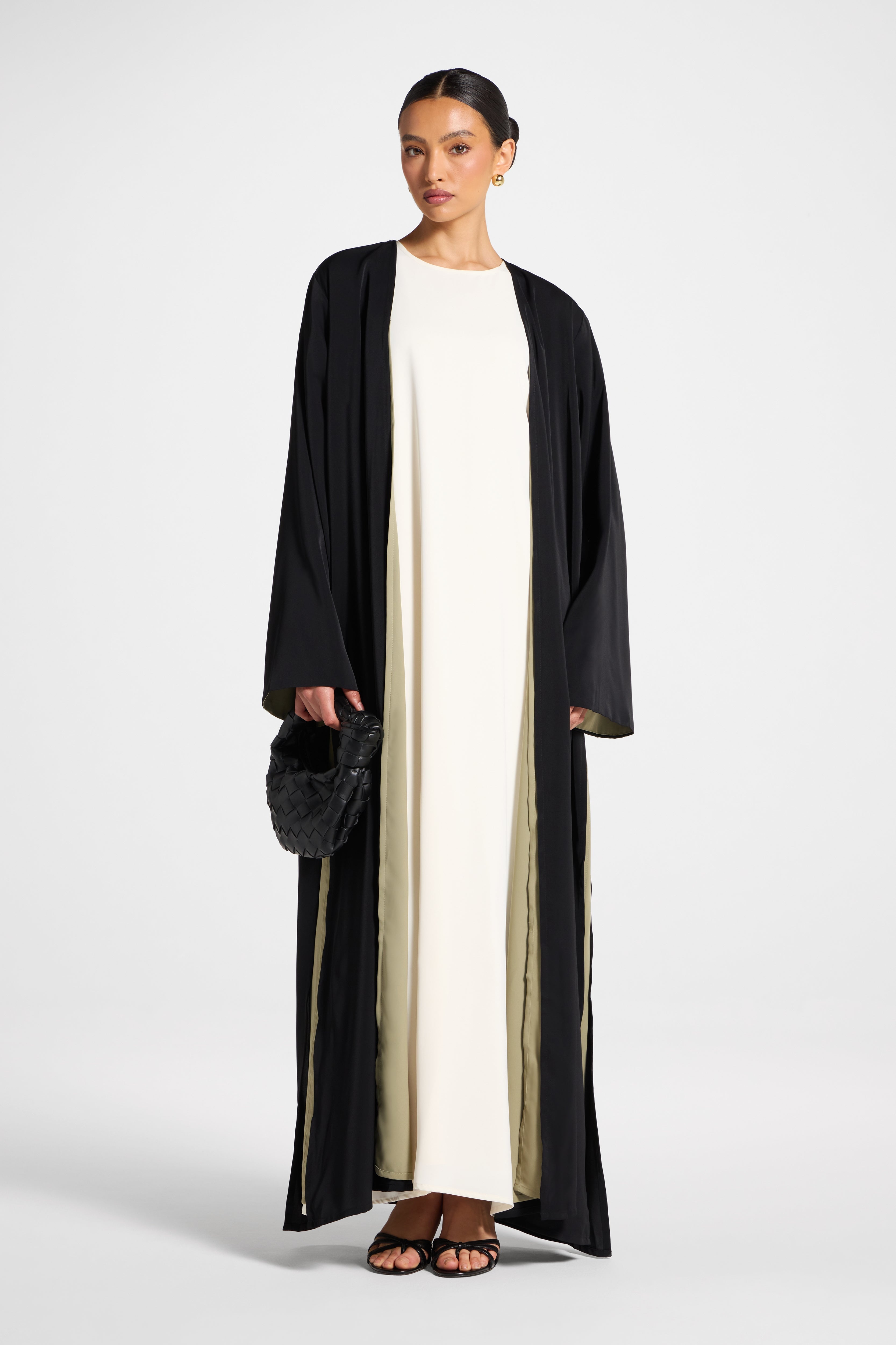 Contrast Open Abaya - Midnight Forest Abayas Veiled