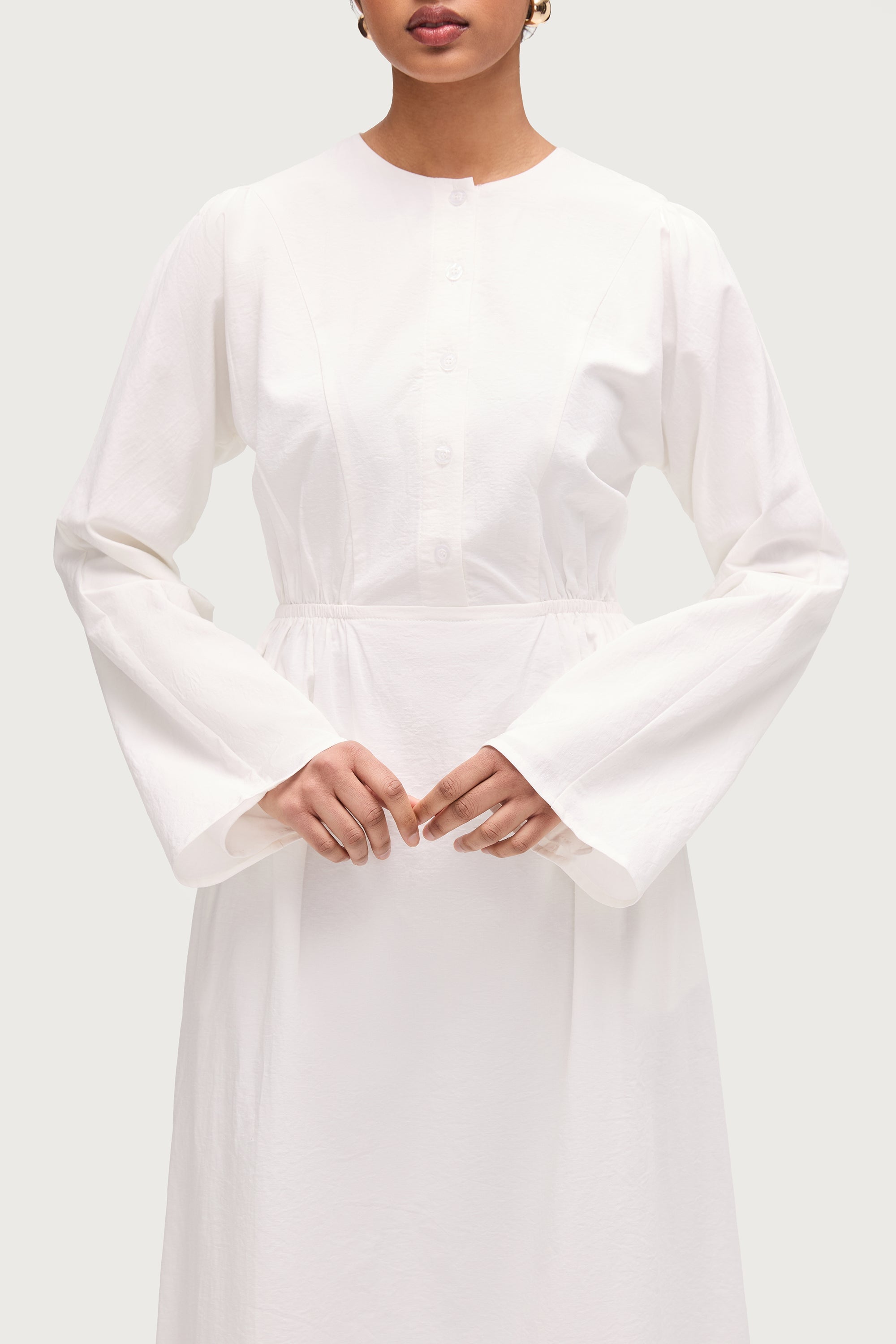 Cotton Blend Button Front Maxi Dress - White Dresses Veiled