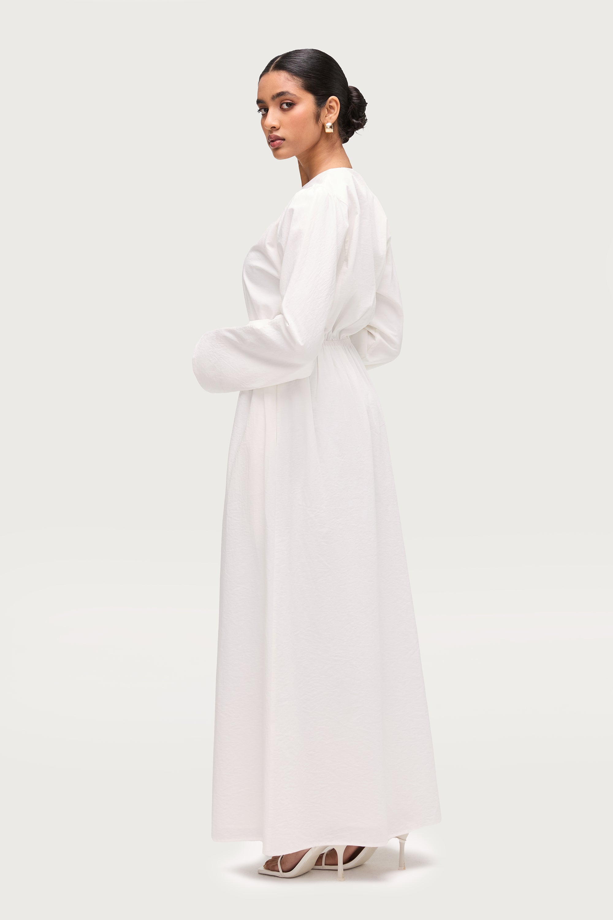 Cotton Blend Button Front Maxi Dress - White Dresses Veiled