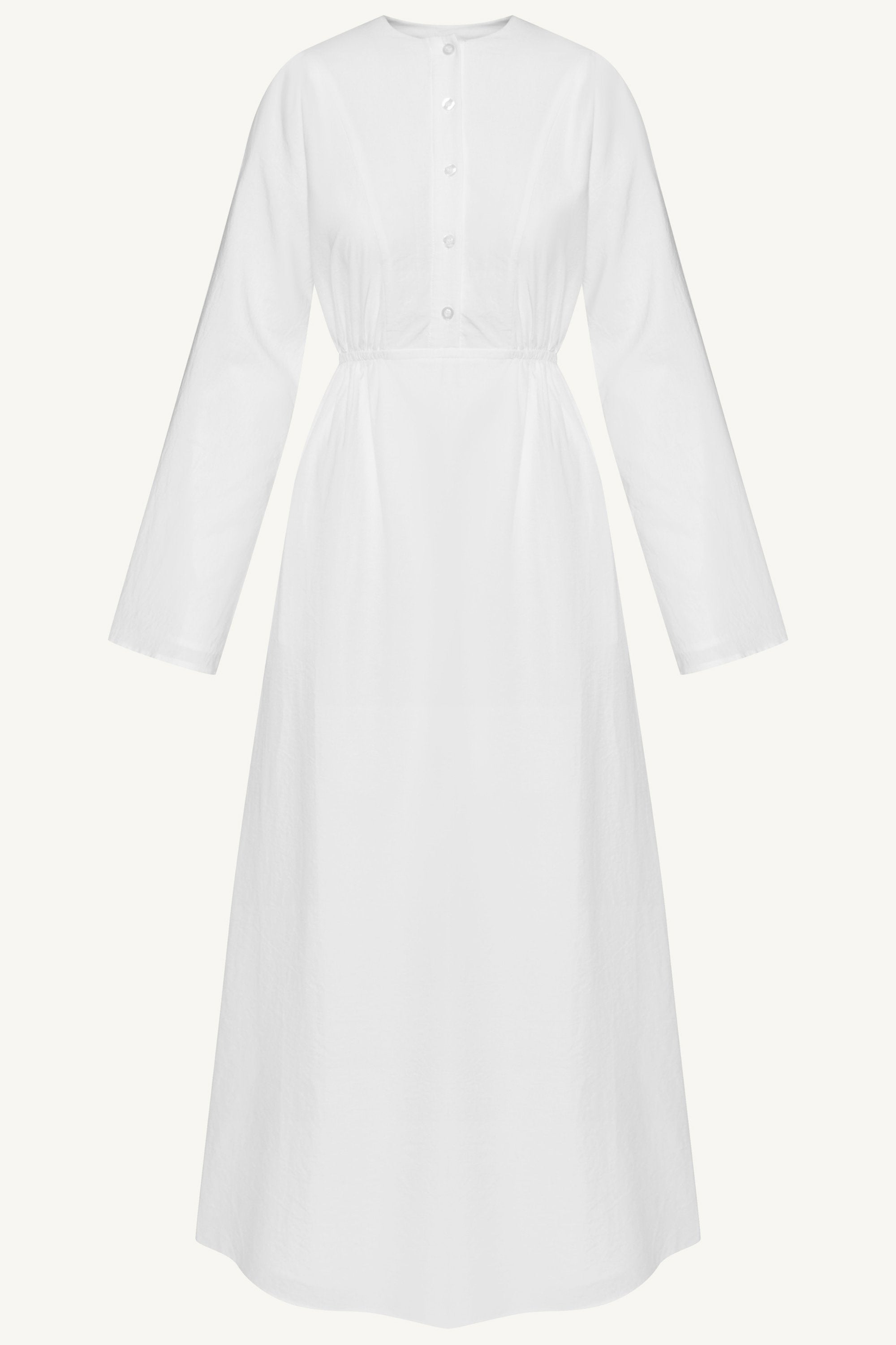 Cotton Blend Button Front Maxi Dress - White Dresses Veiled
