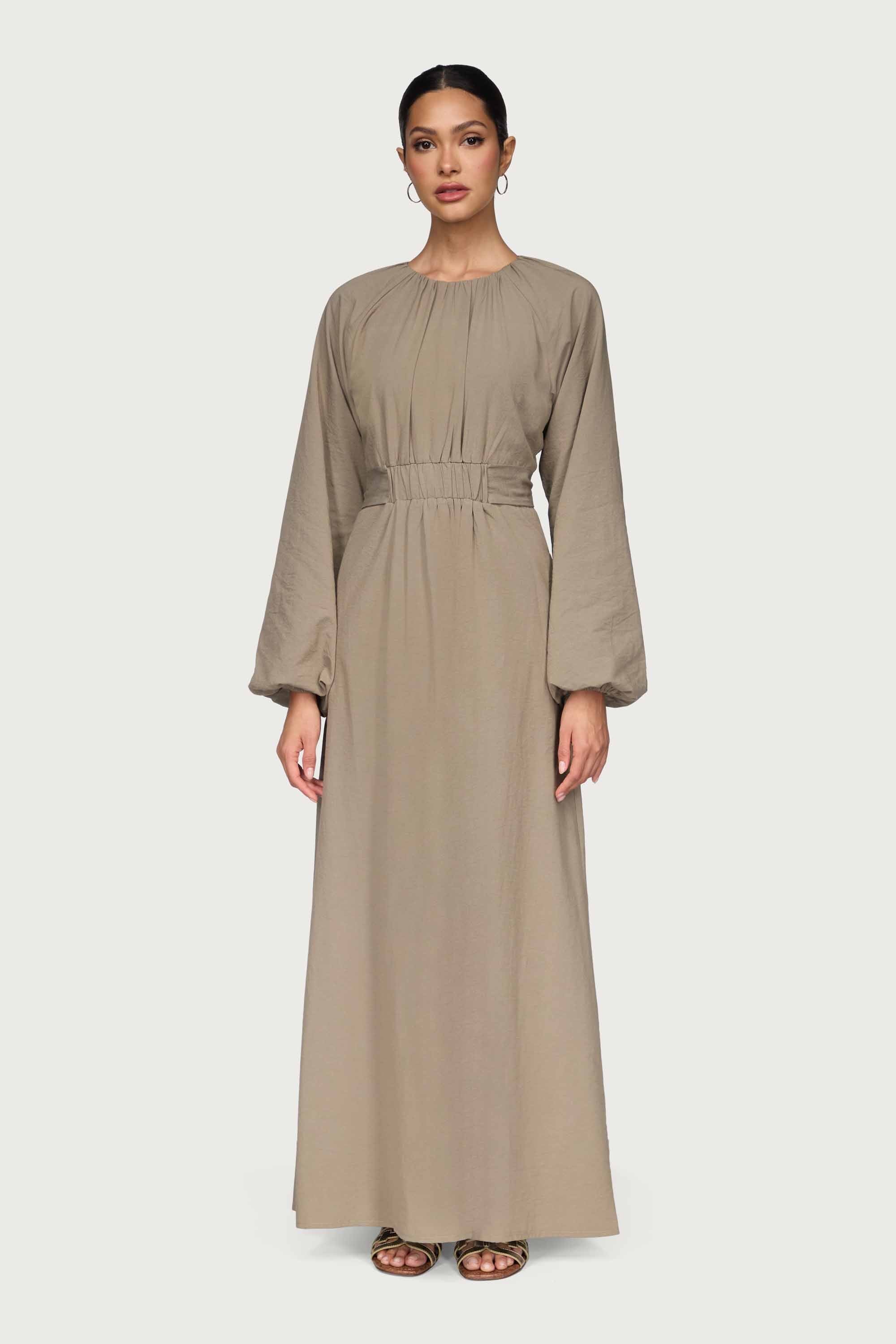 Cotton Blend Tie Back Maxi Dress - Sage Dresses Veiled