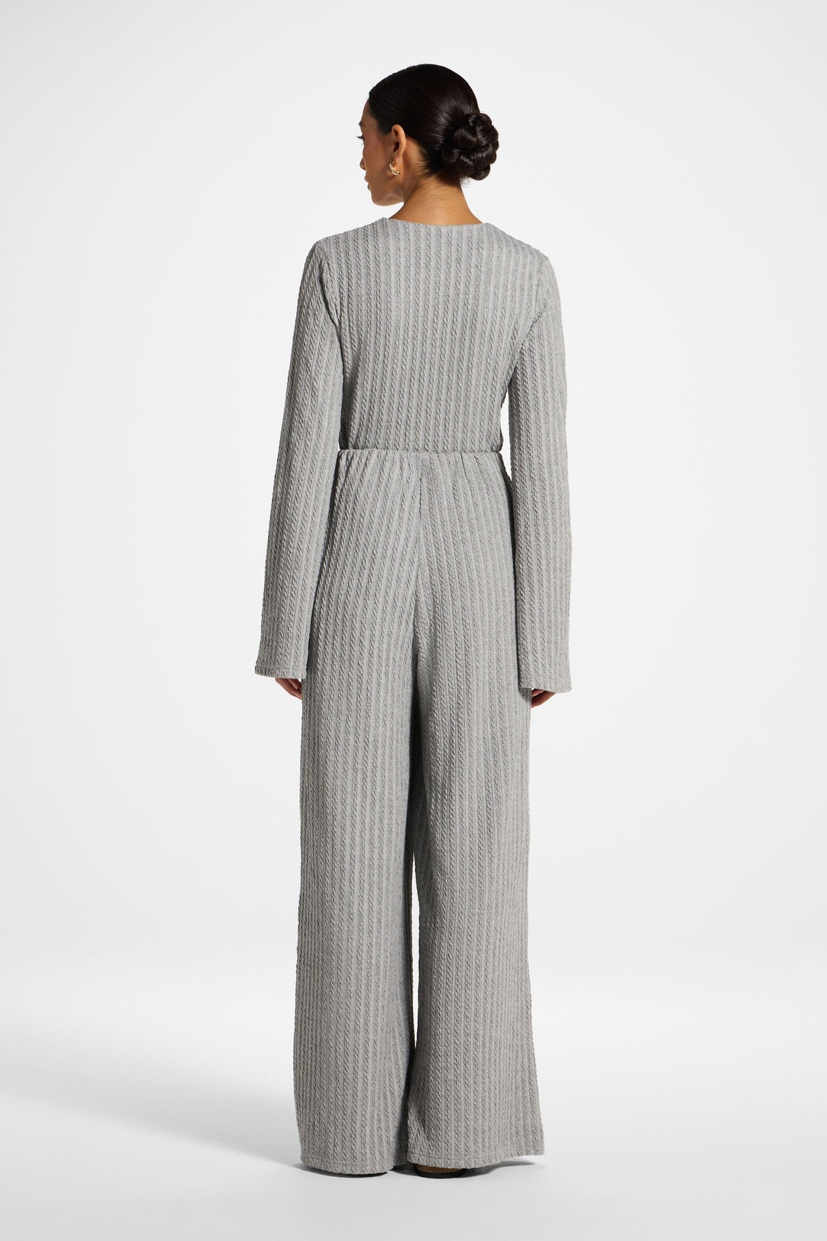 Cotton Blend Wide Leg Pants - Charcoal Top Veiled