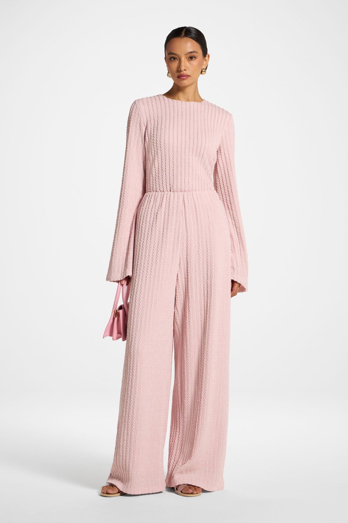 Cotton Blend Wide Leg Pants - Pink Frost Top Veiled