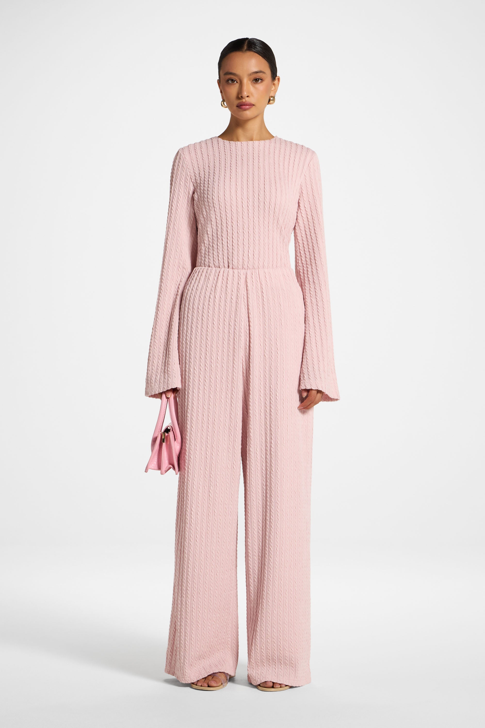 Cotton Blend Wide Leg Pants - Pink Frost Top Veiled