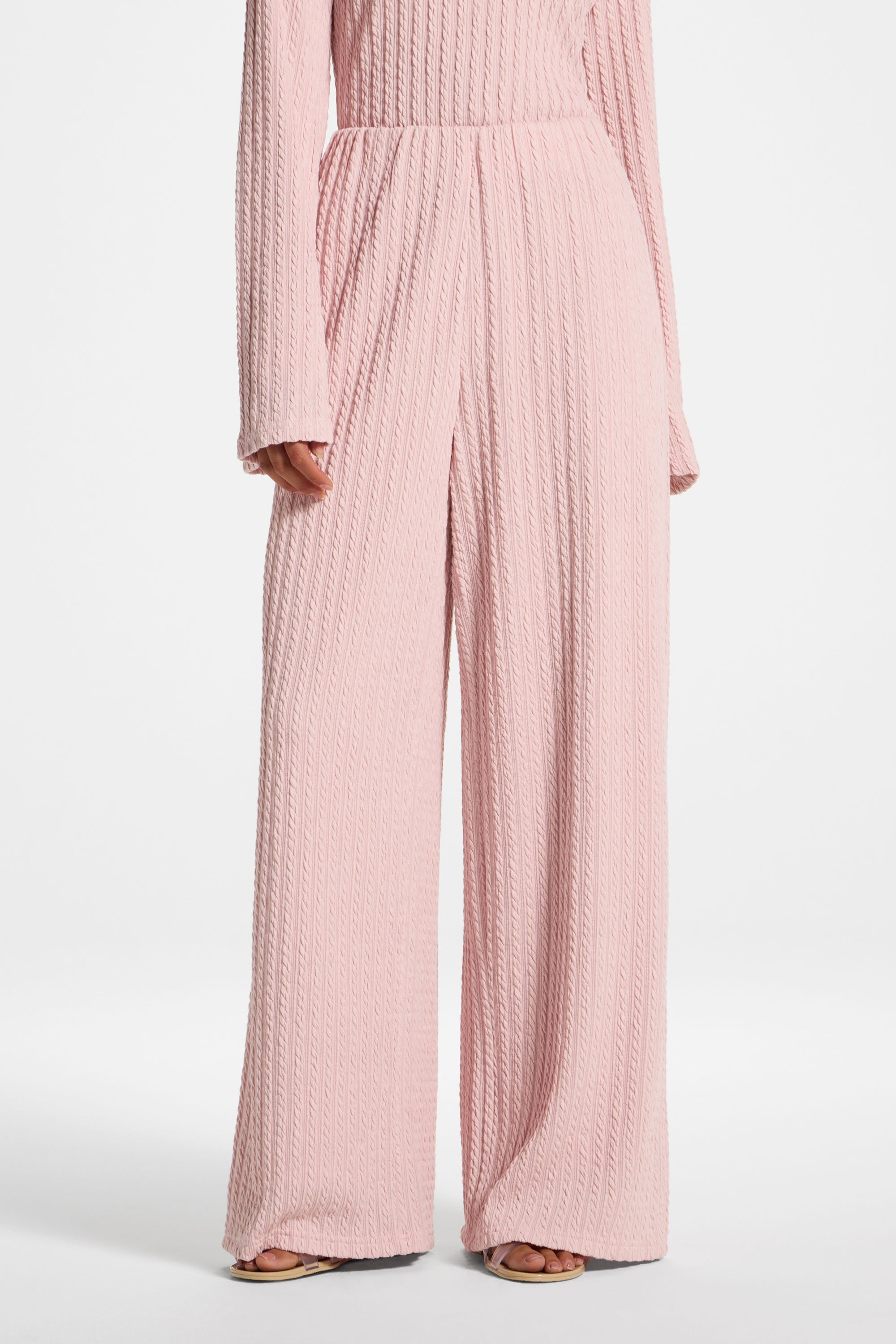 Cotton Blend Wide Leg Pants - Pink Frost Top Veiled