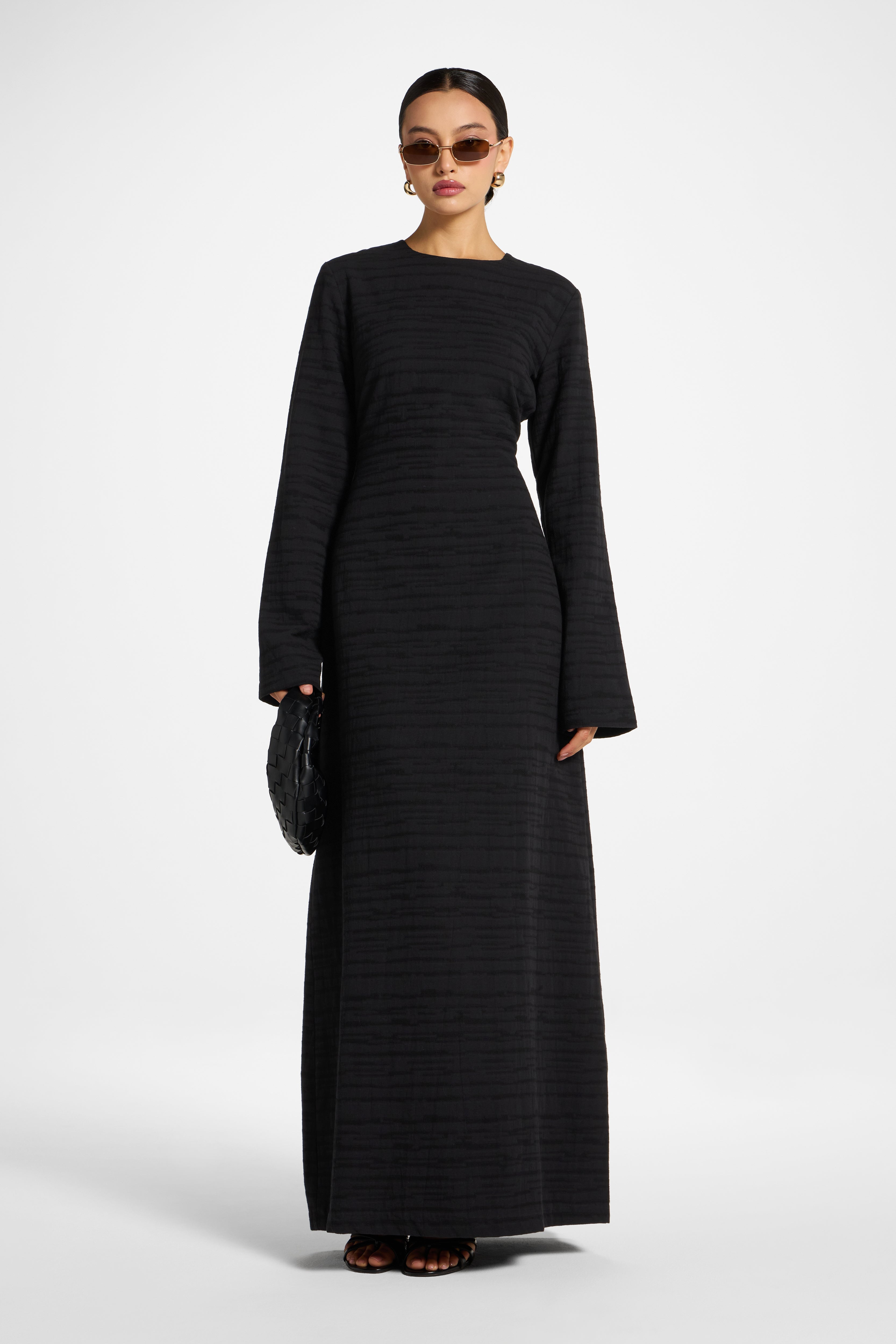 Cotton Cinch Maxi Dress - Black Dress Veiled