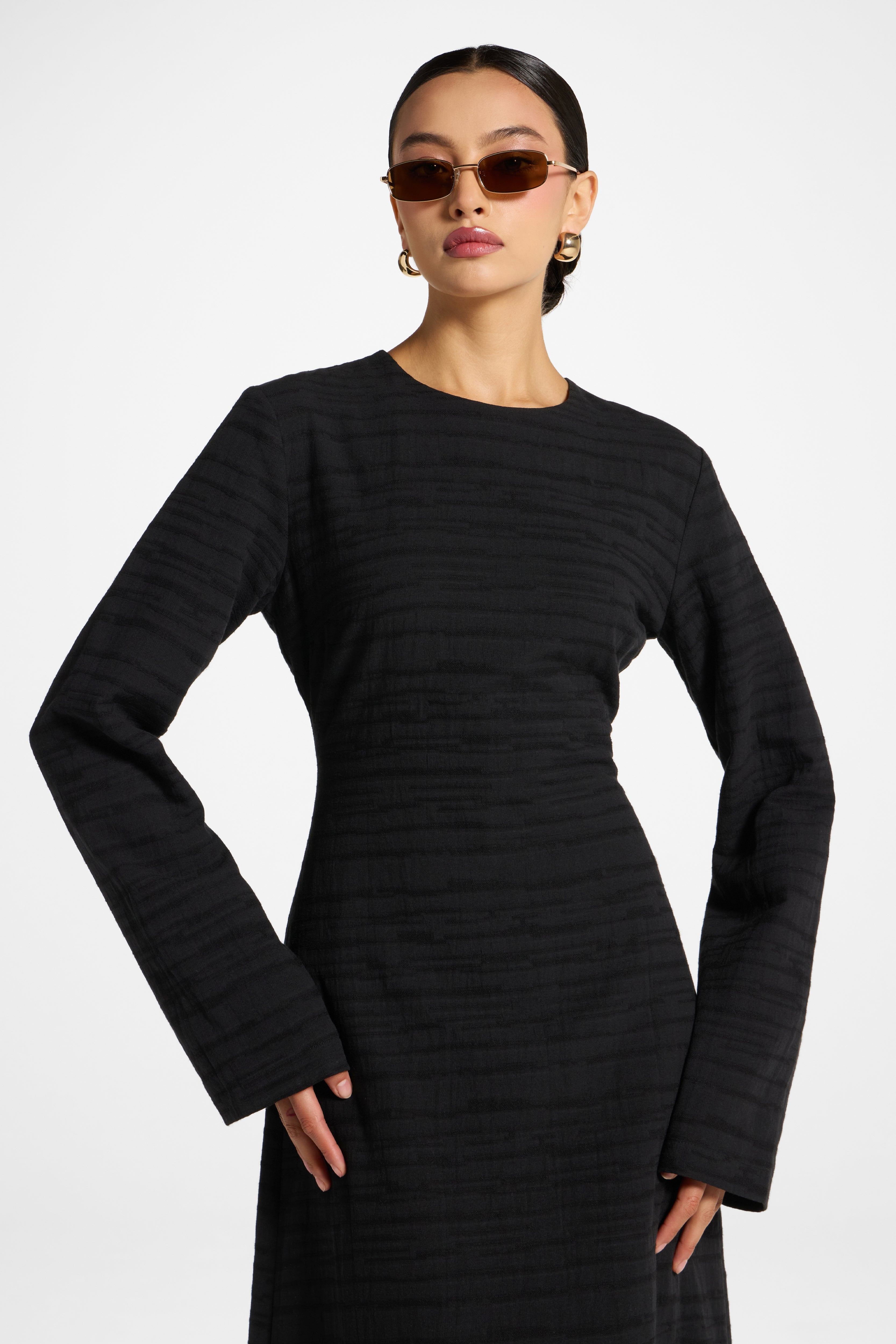 Cotton Cinch Maxi Dress - Black Dress Veiled