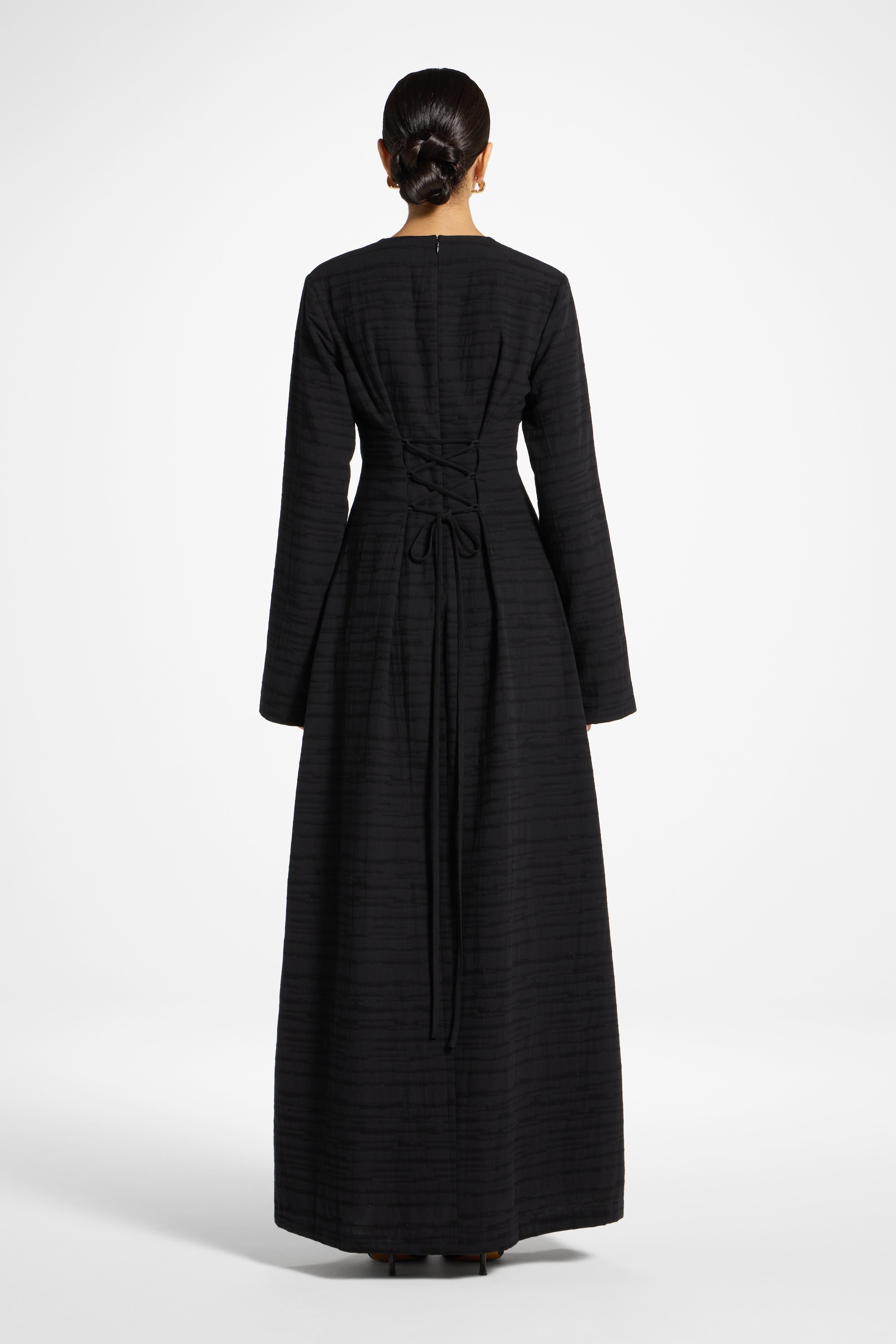 Cotton Cinch Maxi Dress - Black Dress Veiled