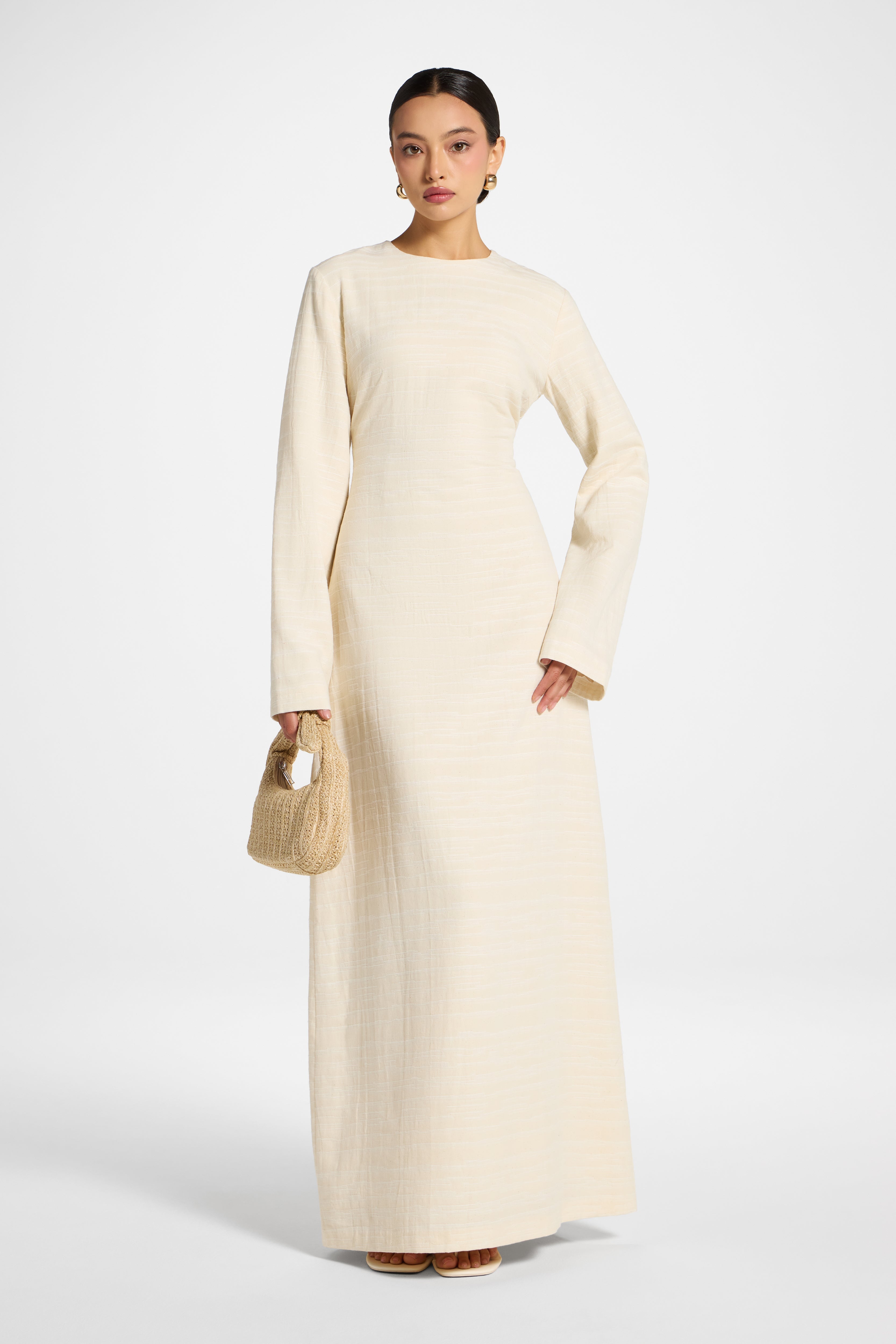 Cotton Cinch Maxi Dress - Natural Dress Veiled