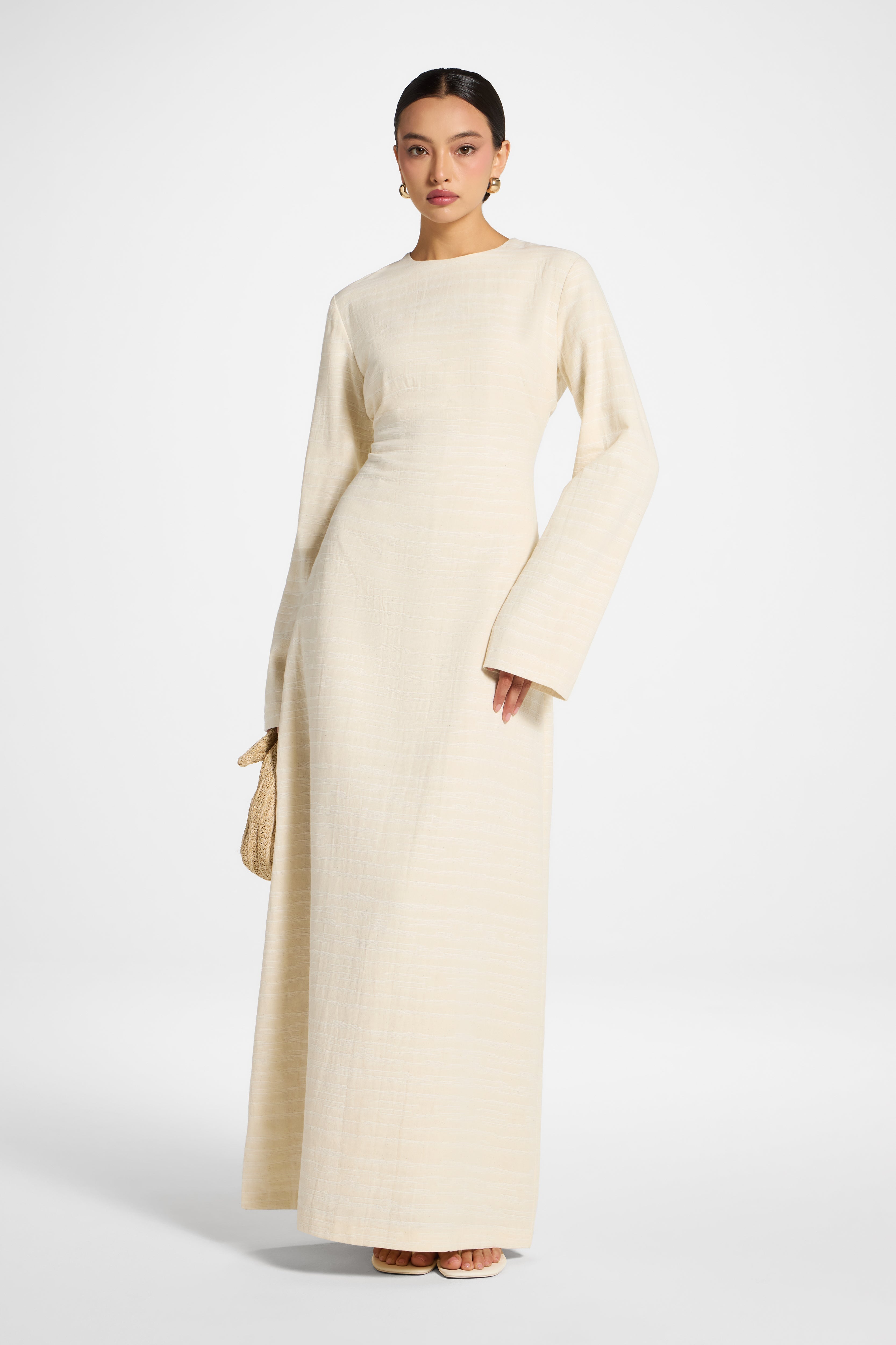 Cotton Cinch Maxi Dress - Natural Dress Veiled