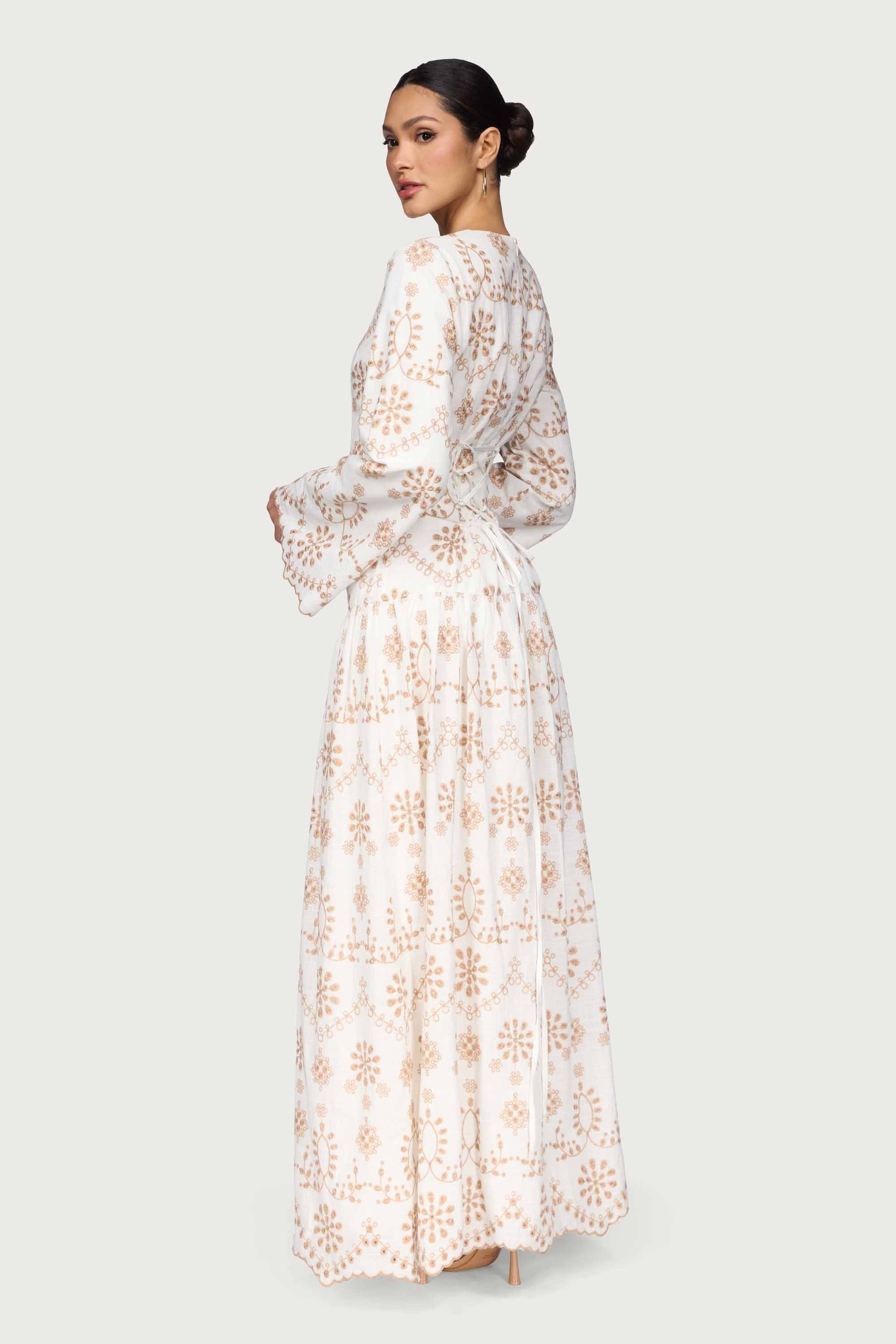 Cotton Eyelet Embroidered Drop Waist Maxi Dress - White Dresses Veiled