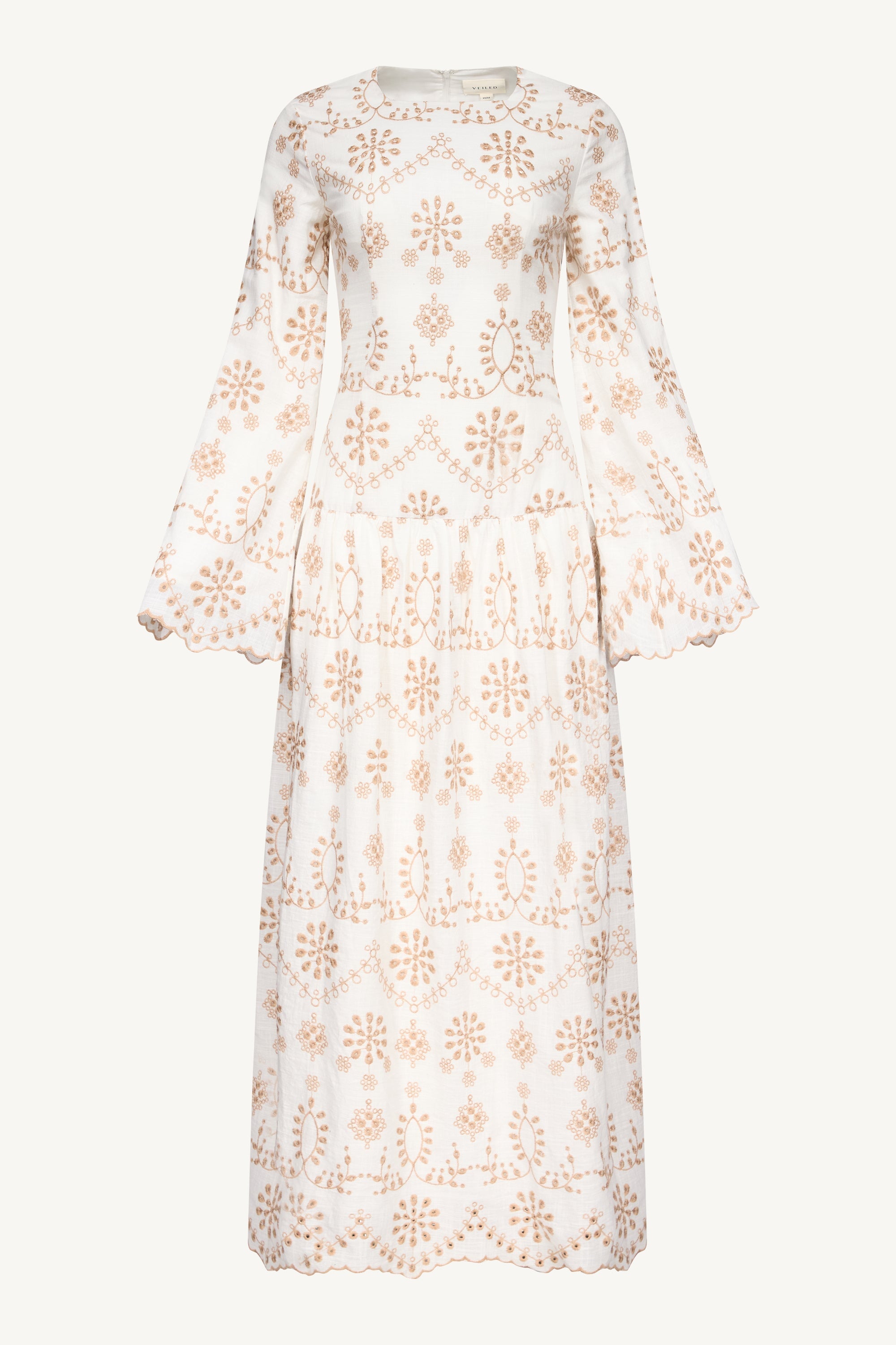 Cotton Eyelet Embroidered Drop Waist Maxi Dress - White Dresses Veiled