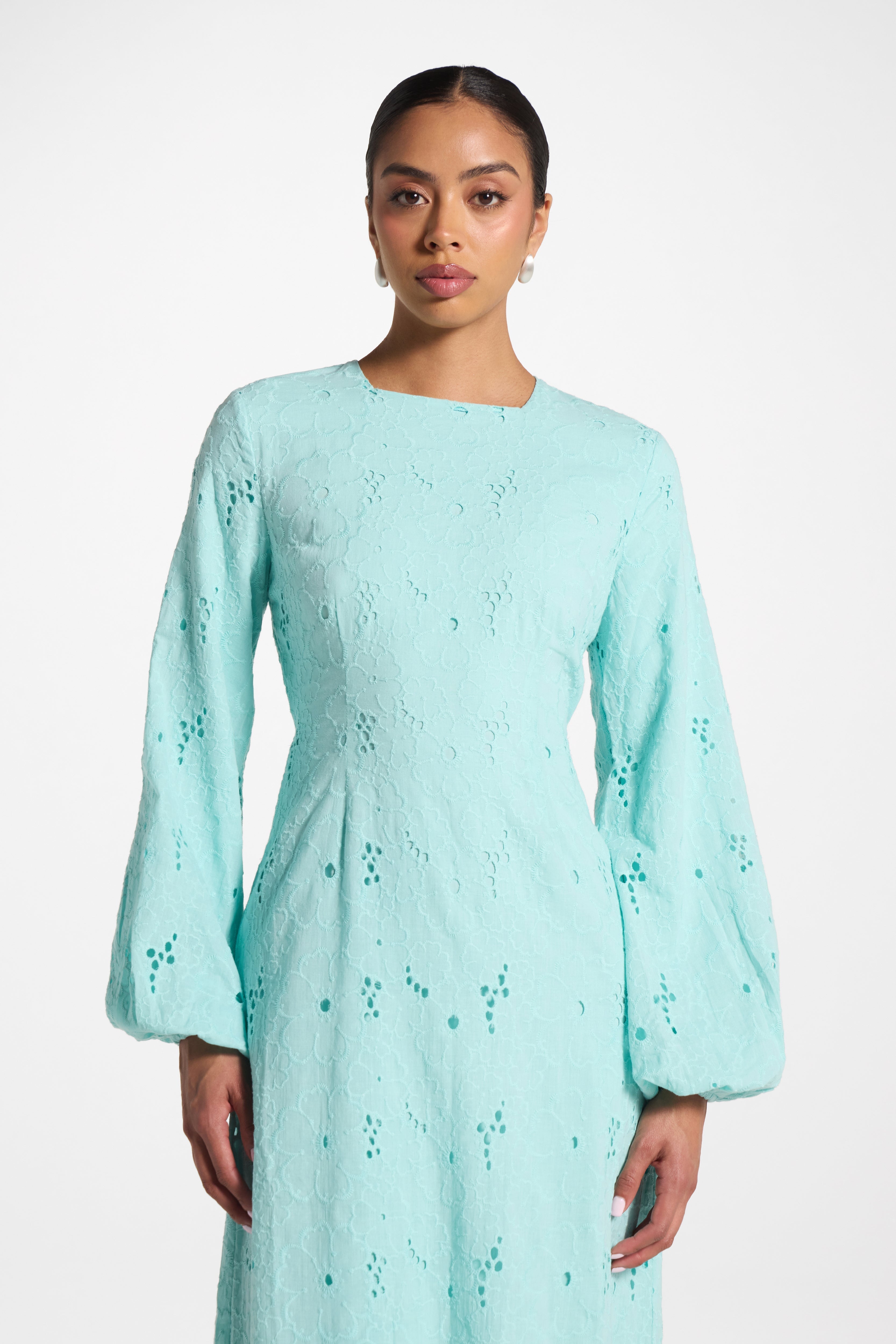 Cotton Eyelet Maxi Dress - Aqua Dress Veiled