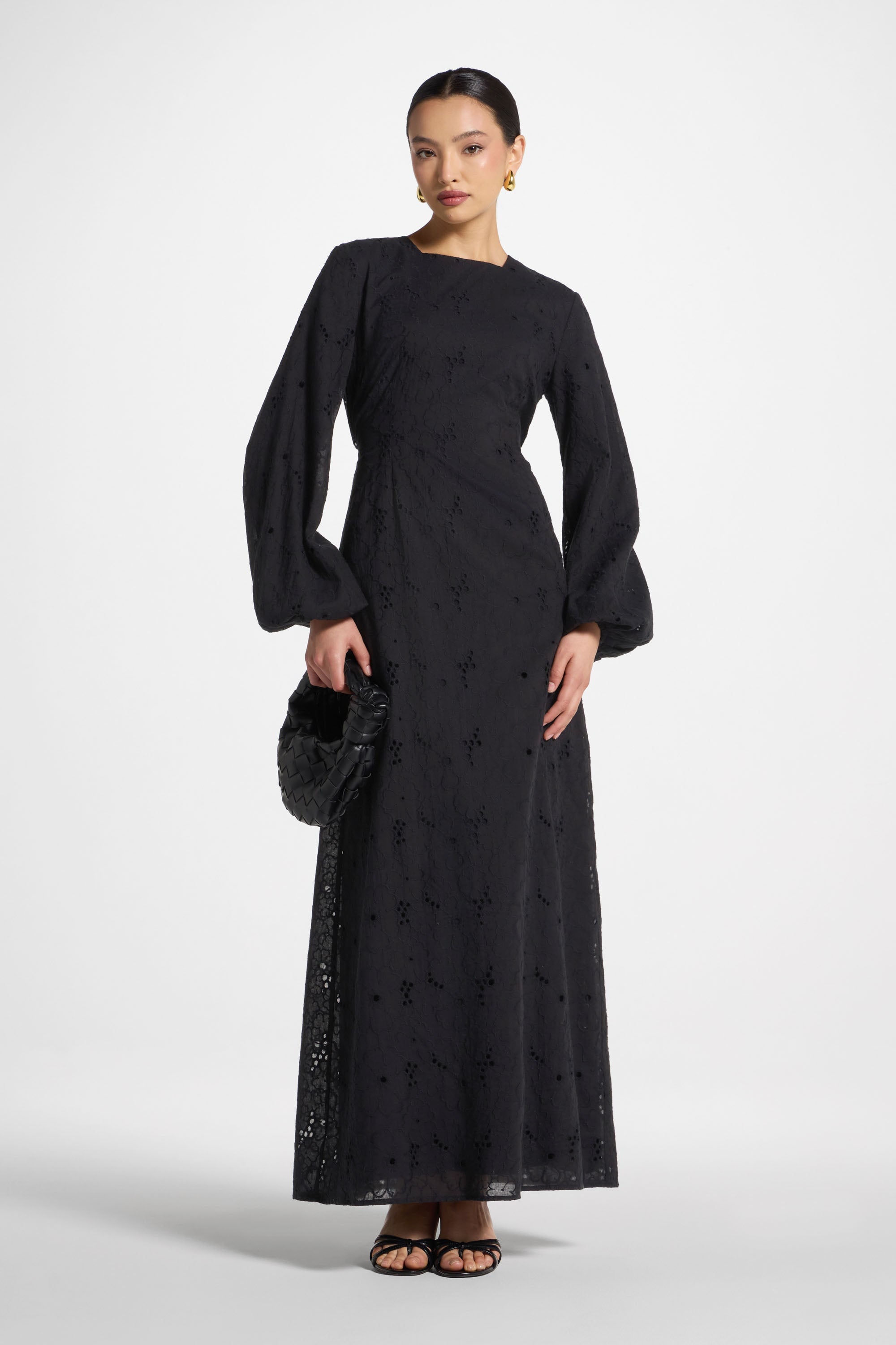 Cotton Eyelet Maxi Dress - Black Abayas Veiled