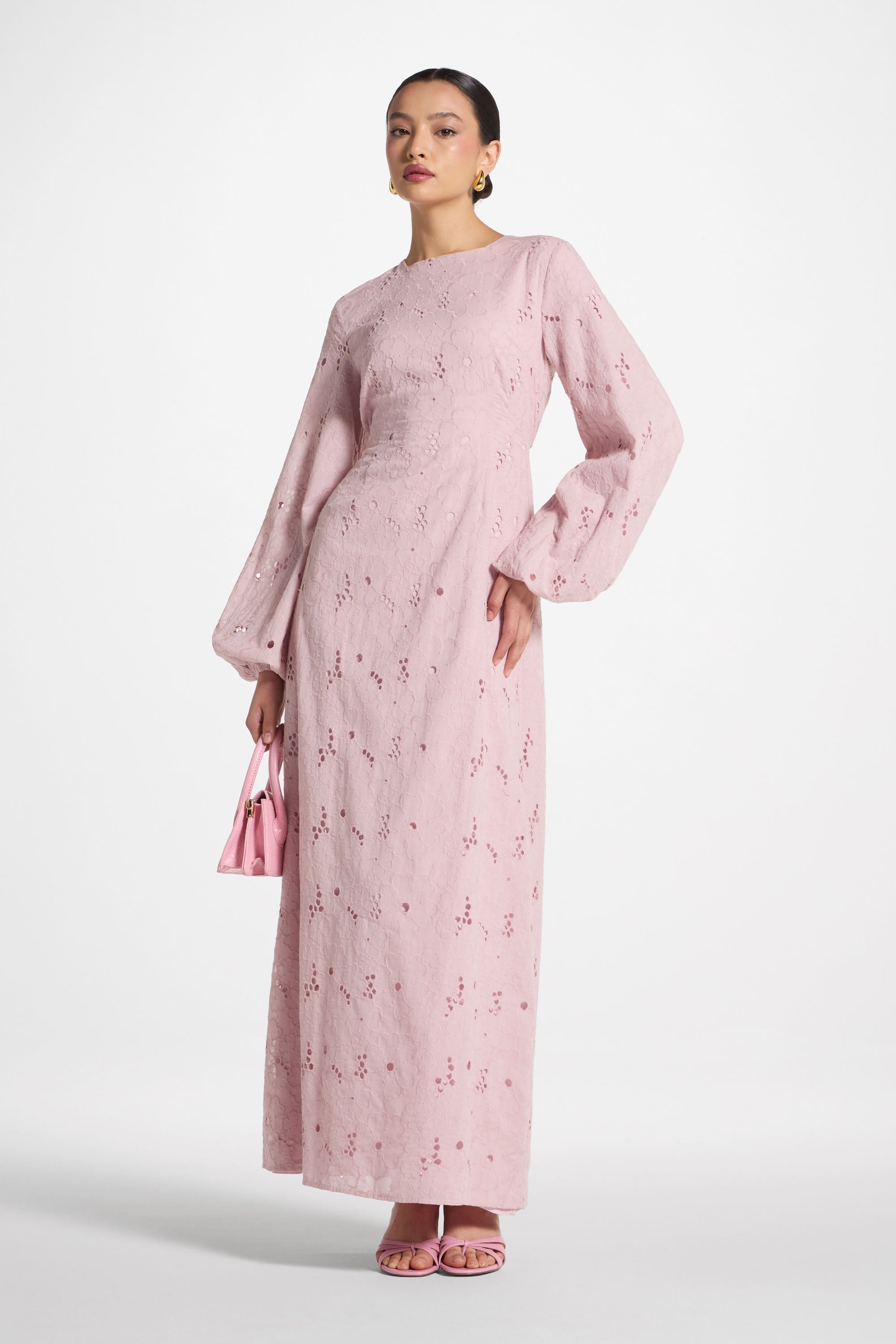 Cotton Eyelet Maxi Dress - Petal Abayas Veiled