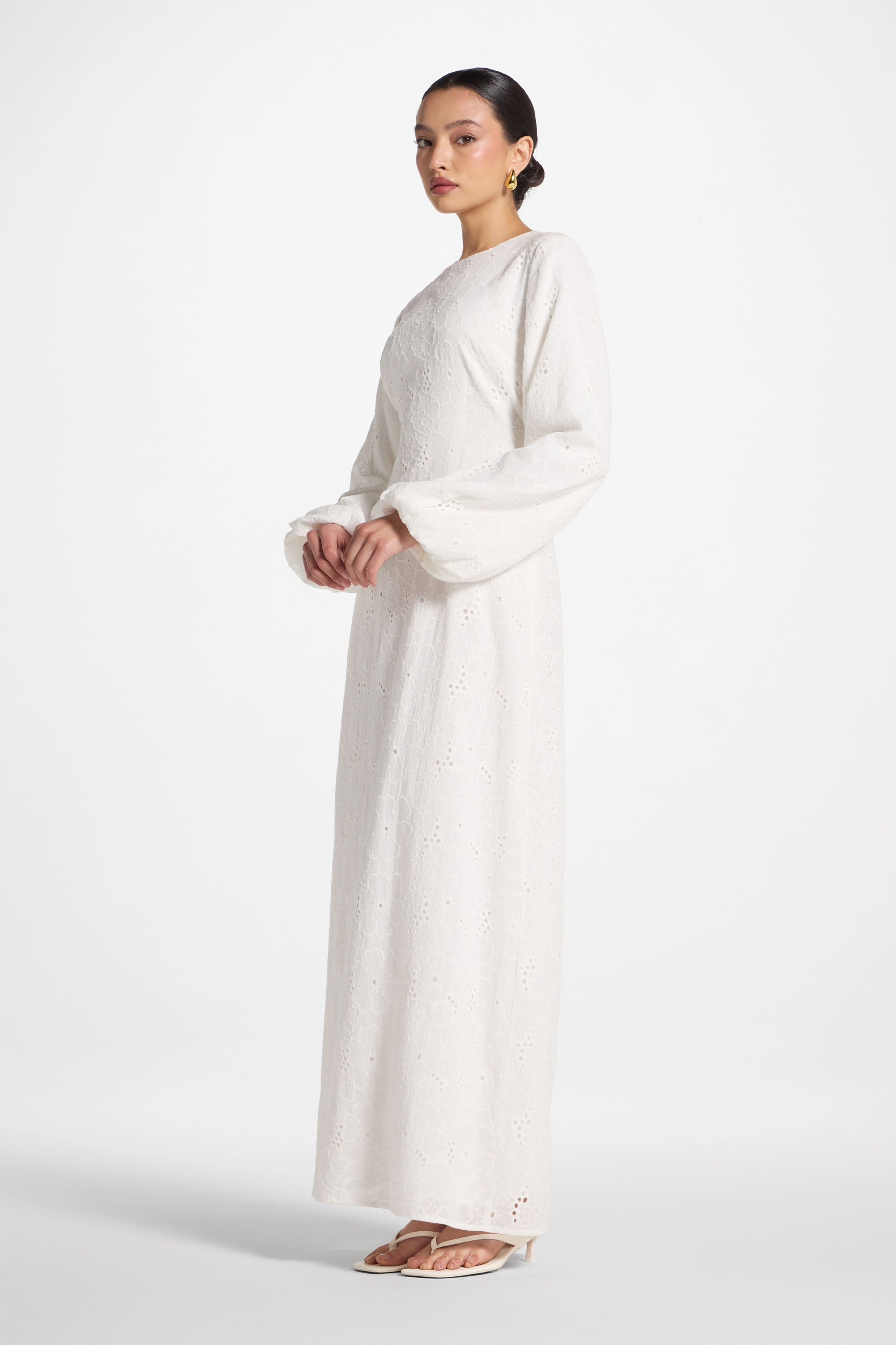 Cotton Eyelet Maxi Dress - White Abayas Veiled