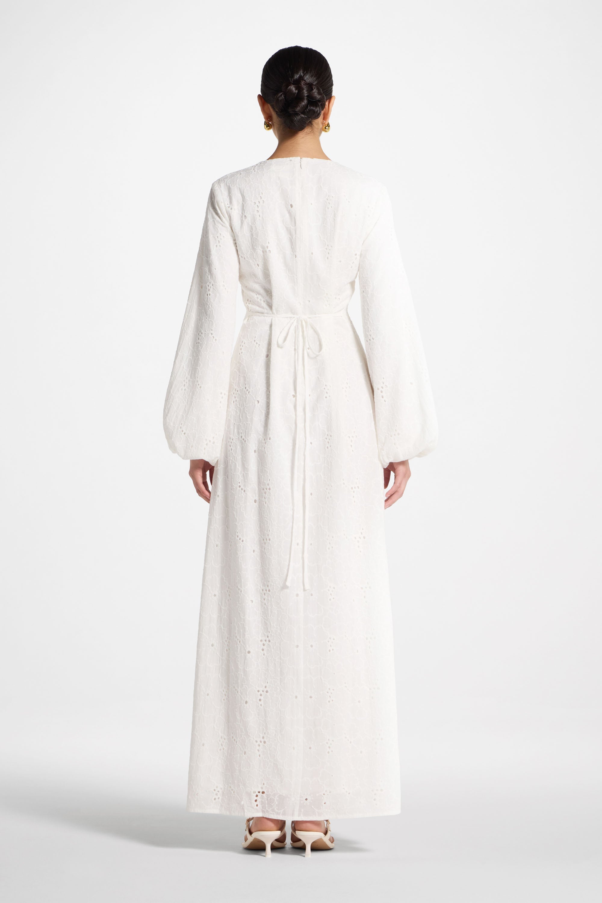 Cotton Eyelet Maxi Dress - White Abayas Veiled
