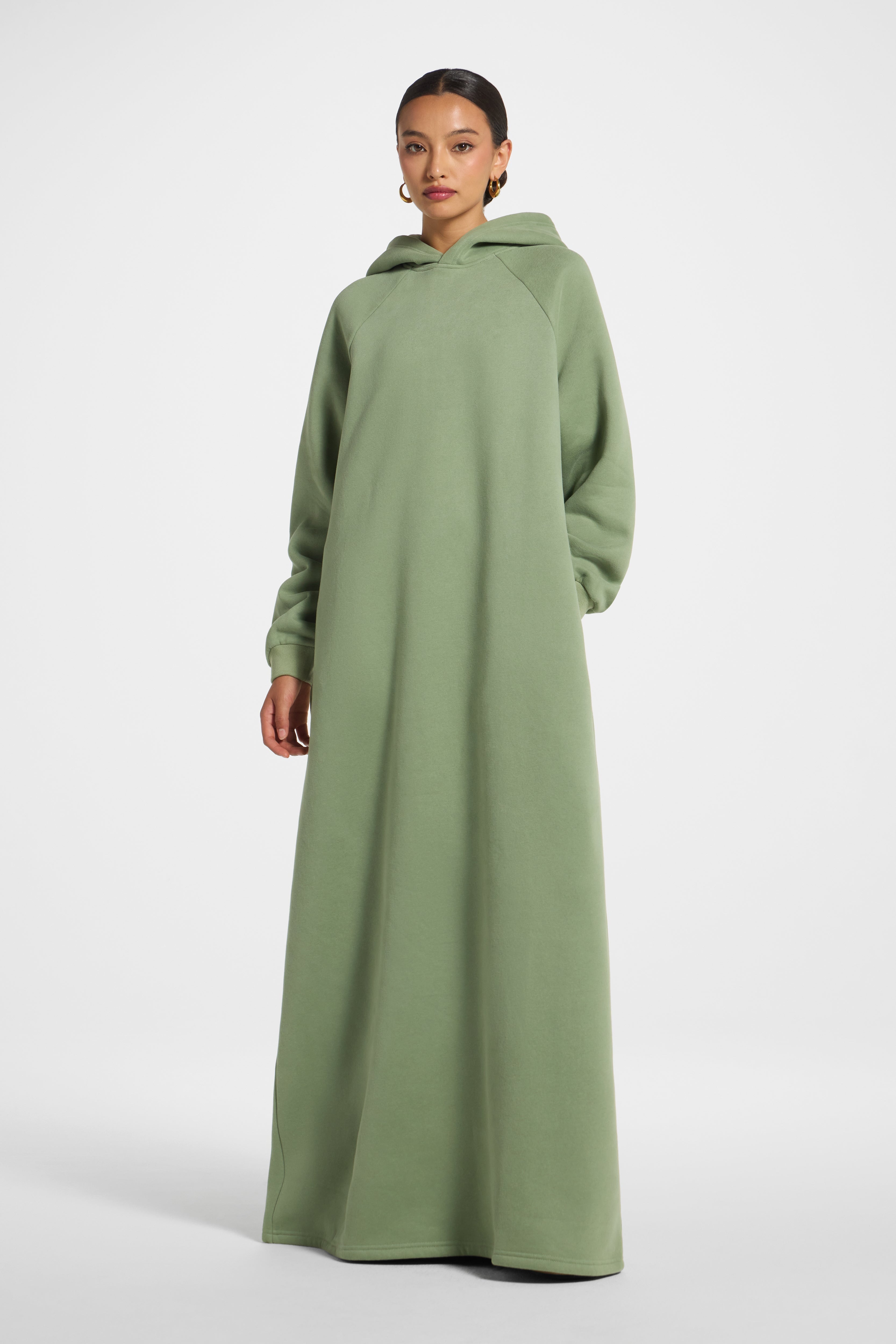 Cotton Hoodie Dress - Sage Dress Veiled