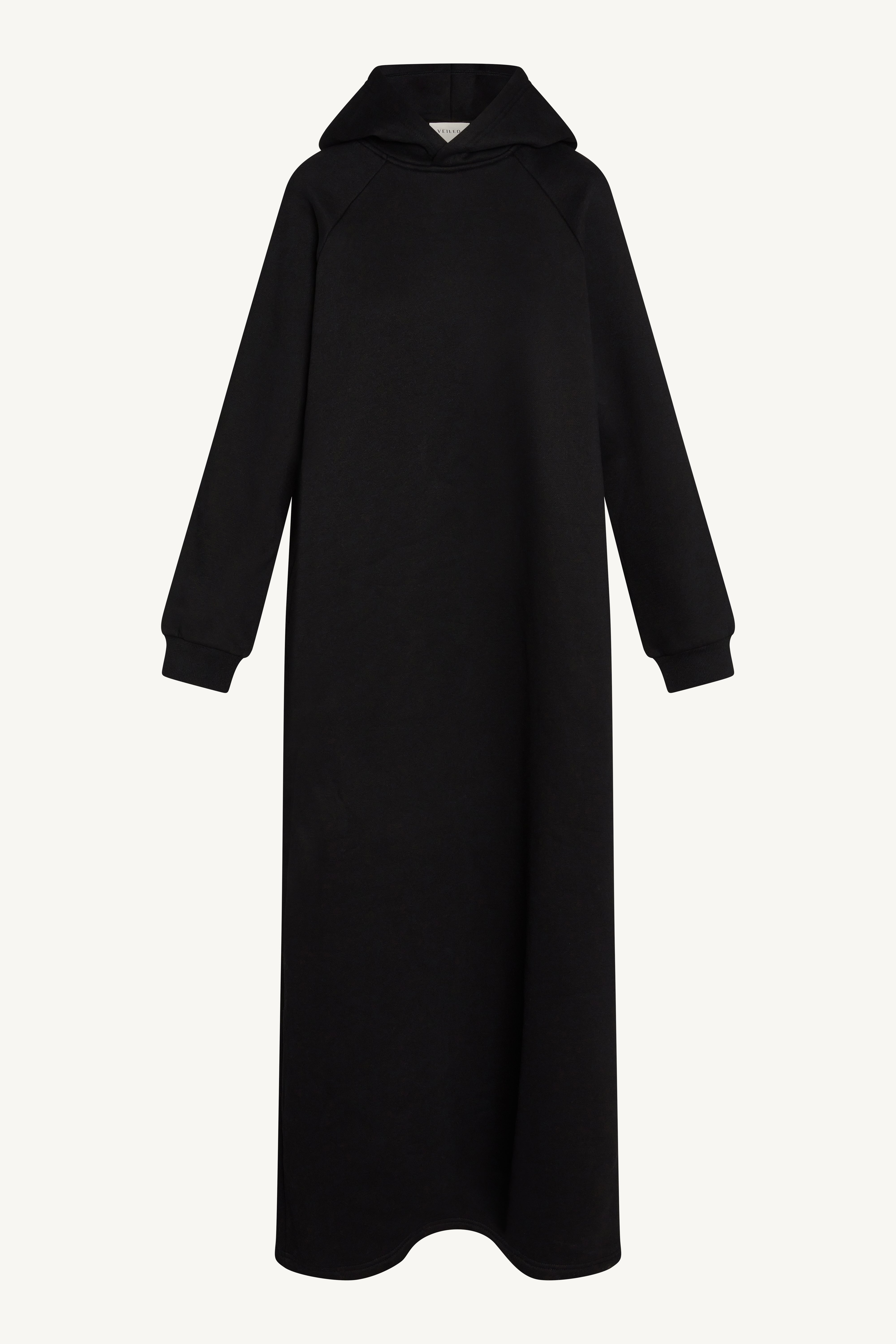 Cotton Hoodie Maxi Dress - Black Abayas Veiled