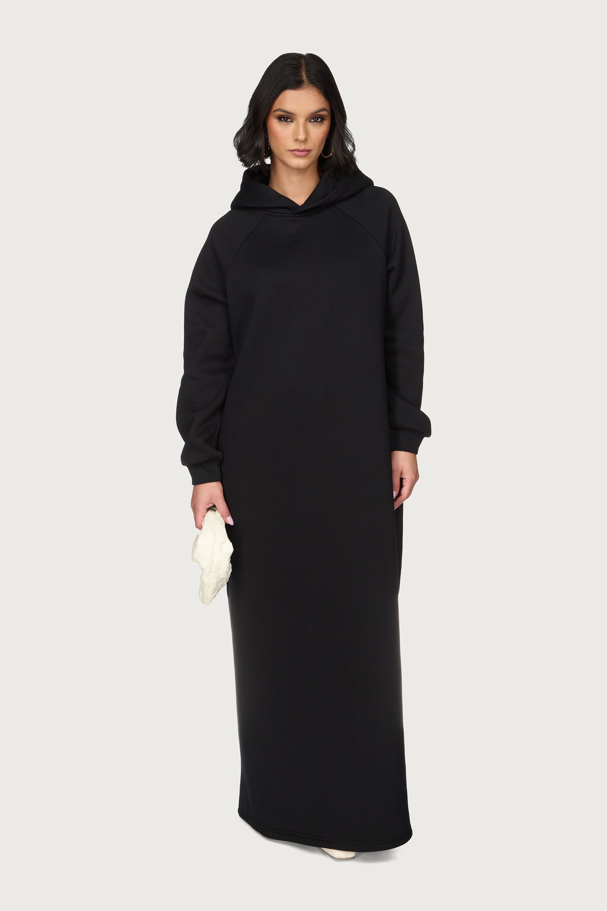 Cotton Hoodie Maxi Dress - Black Abayas Veiled