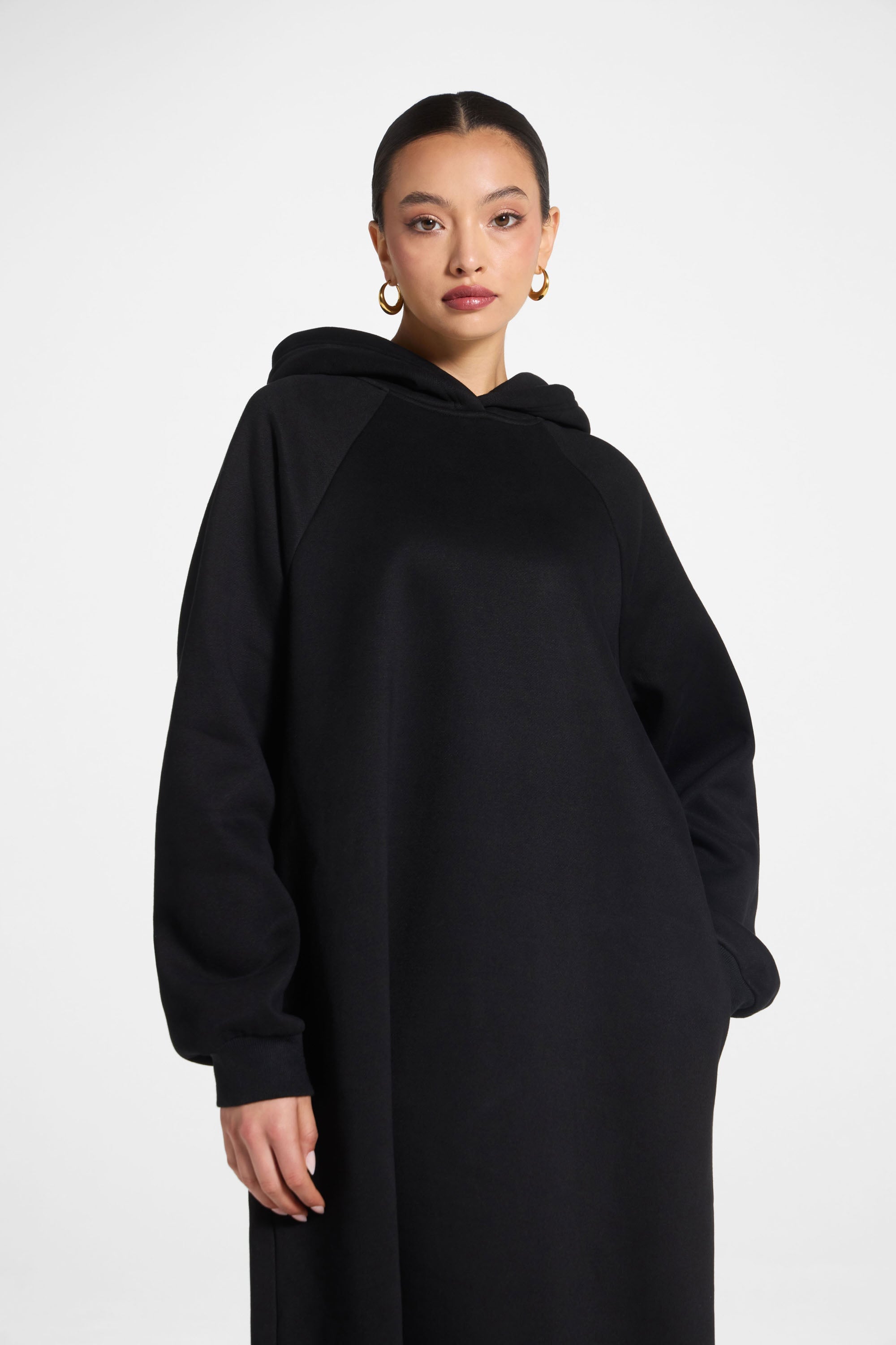 Cotton Hoodie Maxi Dress - Black Abayas Veiled
