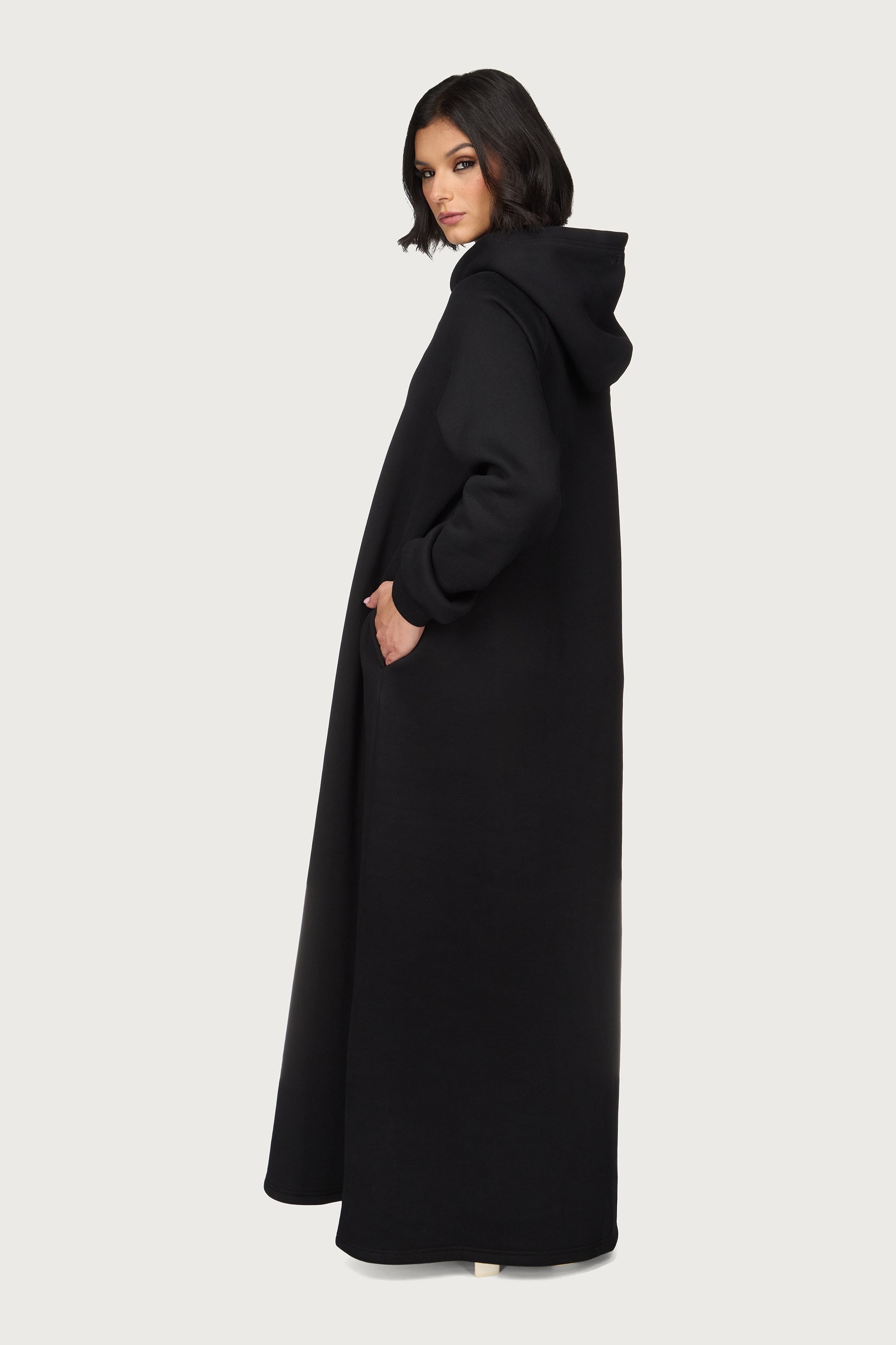 Cotton Hoodie Maxi Dress - Black Abayas Veiled