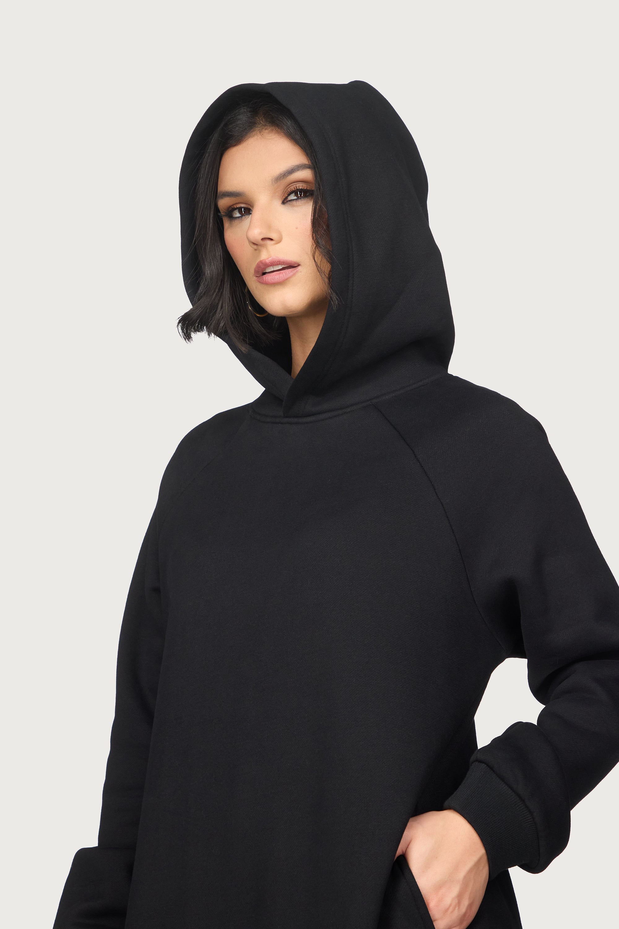 Cotton Hoodie Maxi Dress - Black Abayas Veiled
