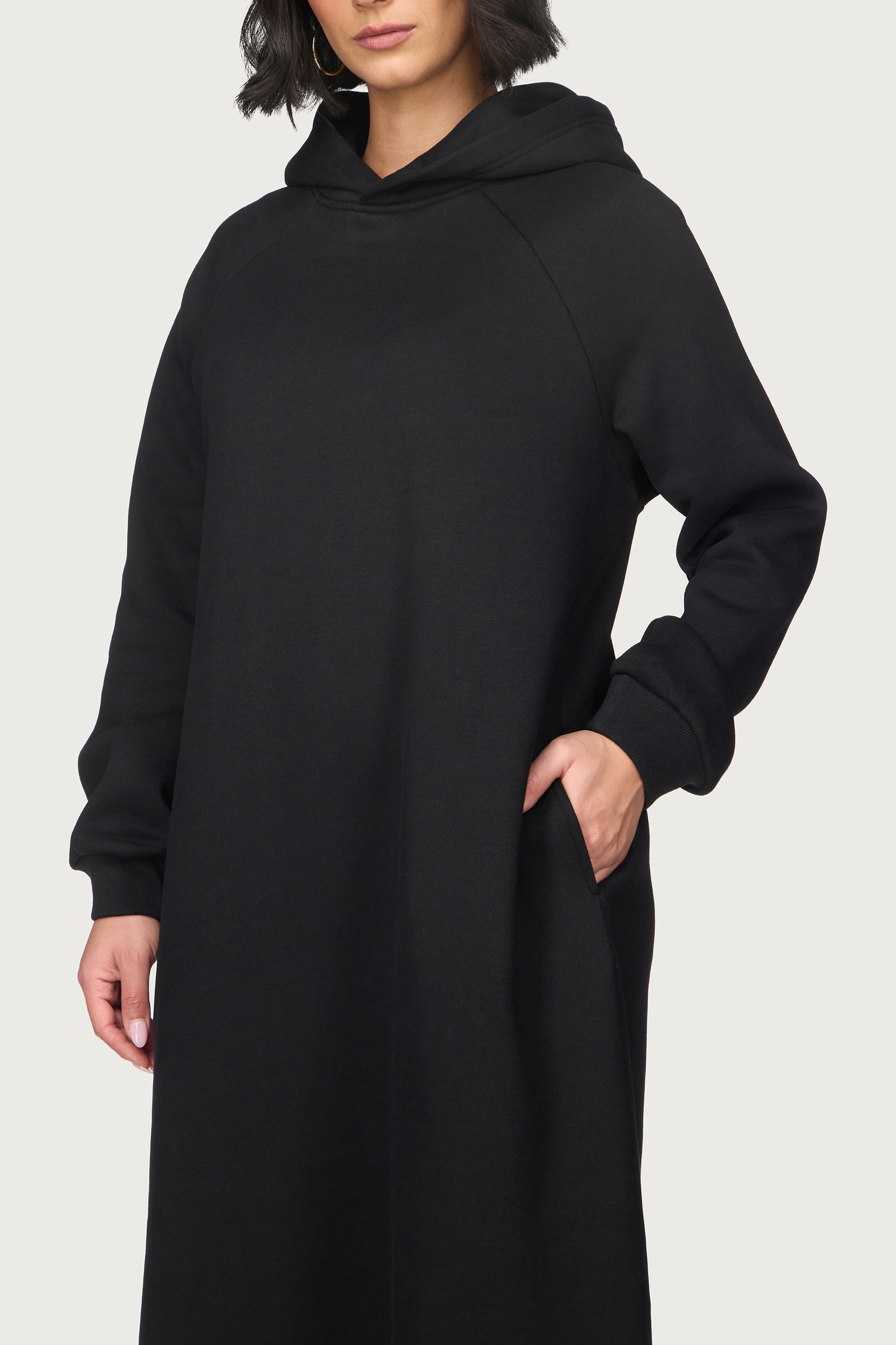 Cotton Hoodie Maxi Dress - Black Abayas Veiled