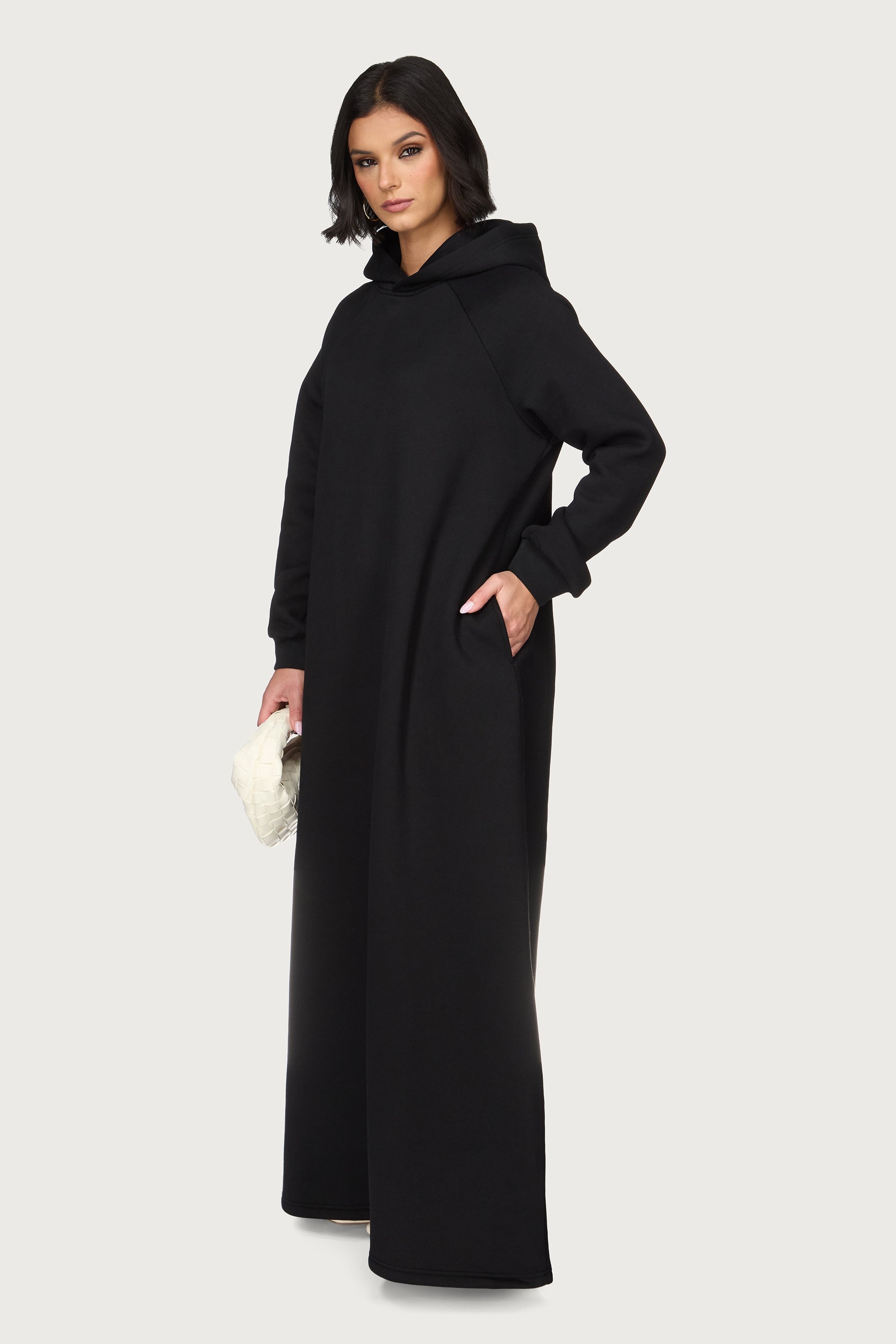 Cotton Hoodie Maxi Dress - Black Abayas Veiled
