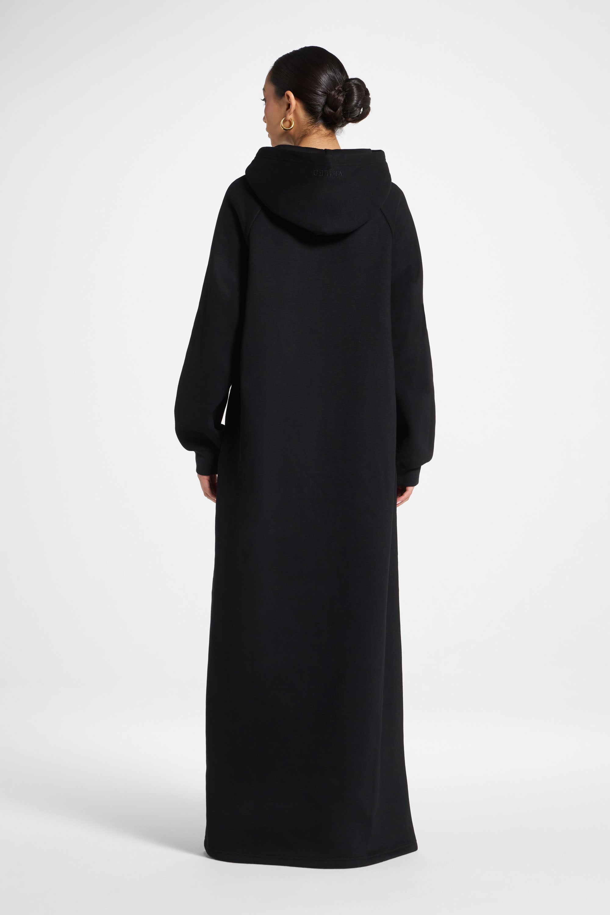 Cotton Hoodie Maxi Dress - Black Abayas Veiled