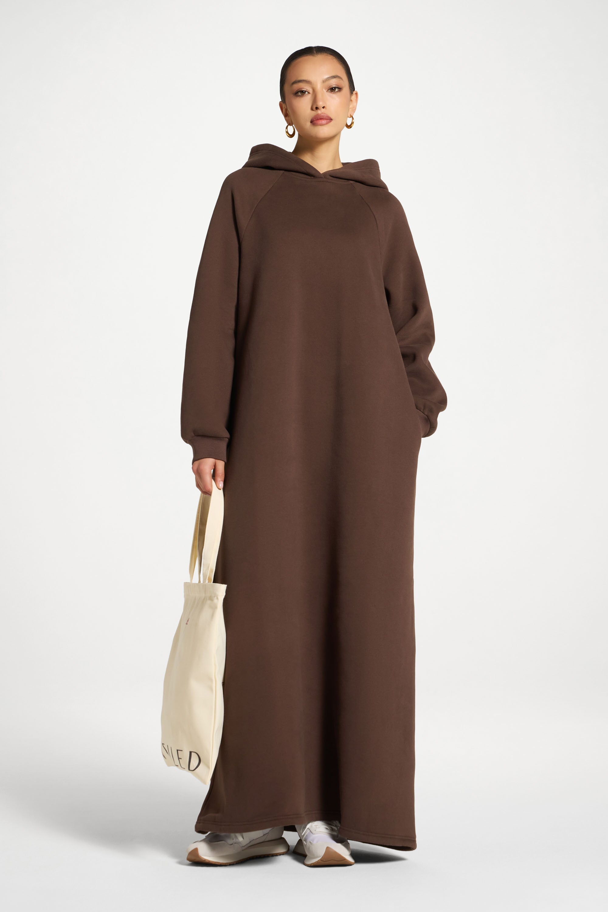 Cotton Hoodie Maxi Dress - Chocolate Abayas Veiled