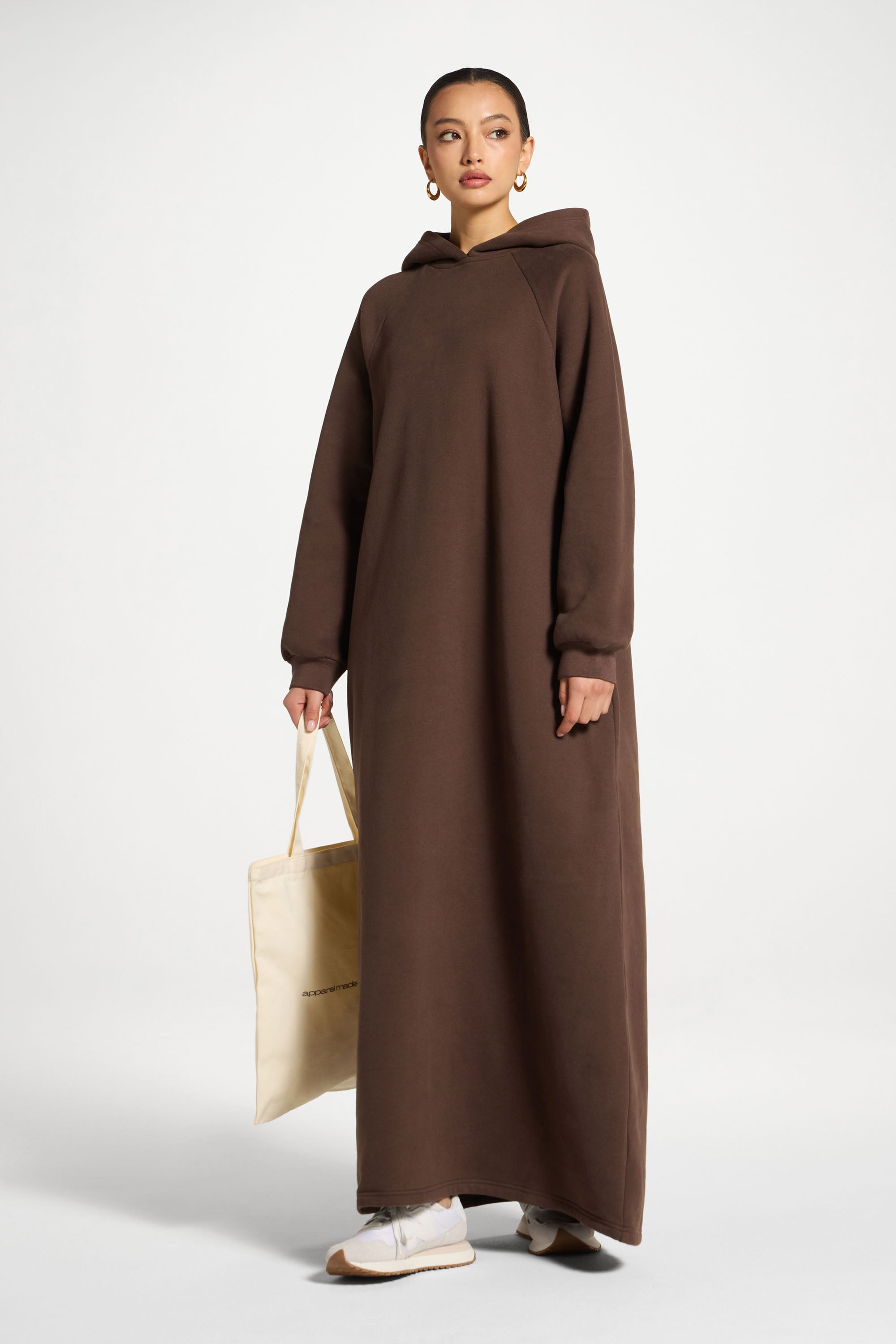 Cotton Hoodie Maxi Dress - Chocolate Abayas Veiled