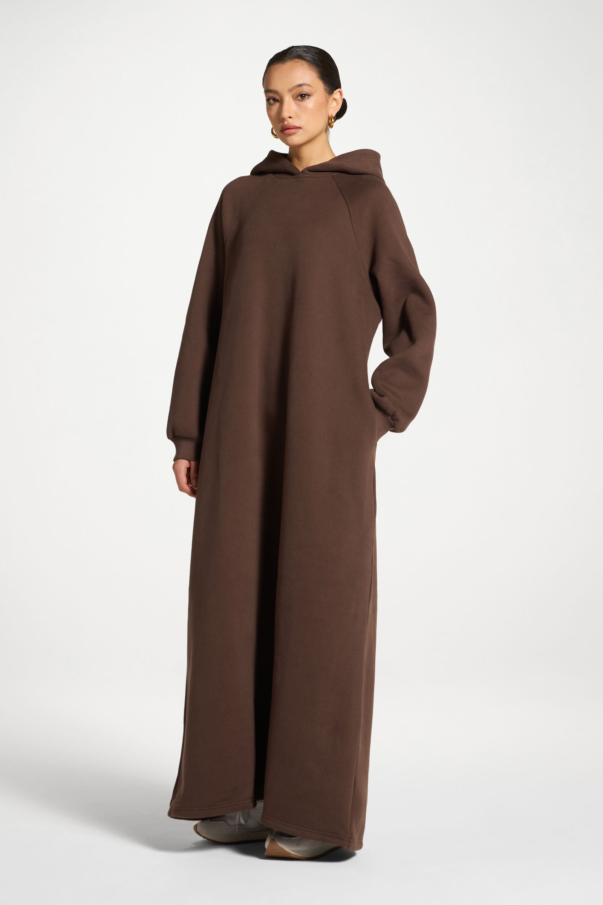 Cotton Hoodie Maxi Dress - Chocolate Abayas Veiled