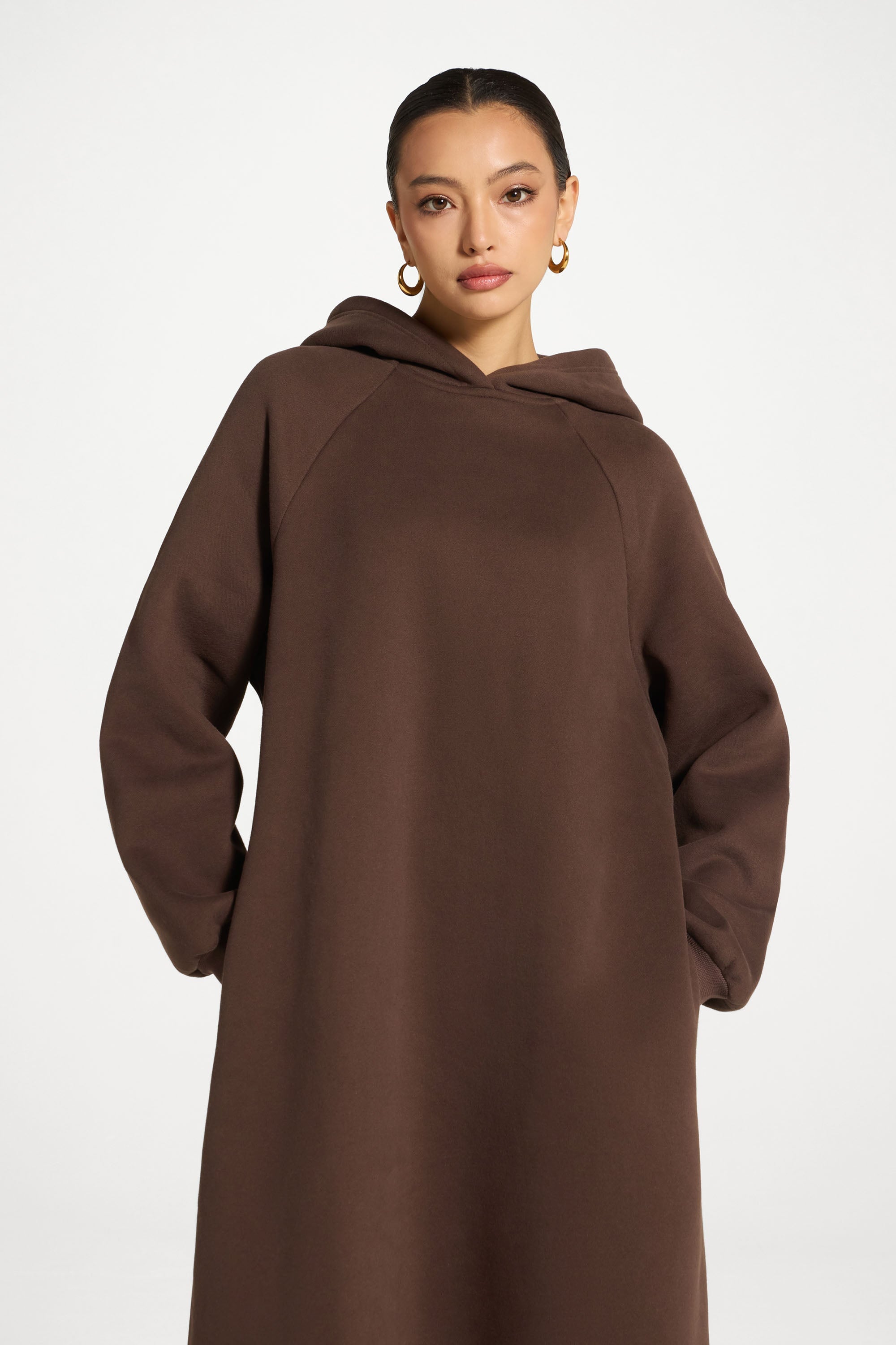 Cotton Hoodie Maxi Dress - Chocolate Abayas Veiled