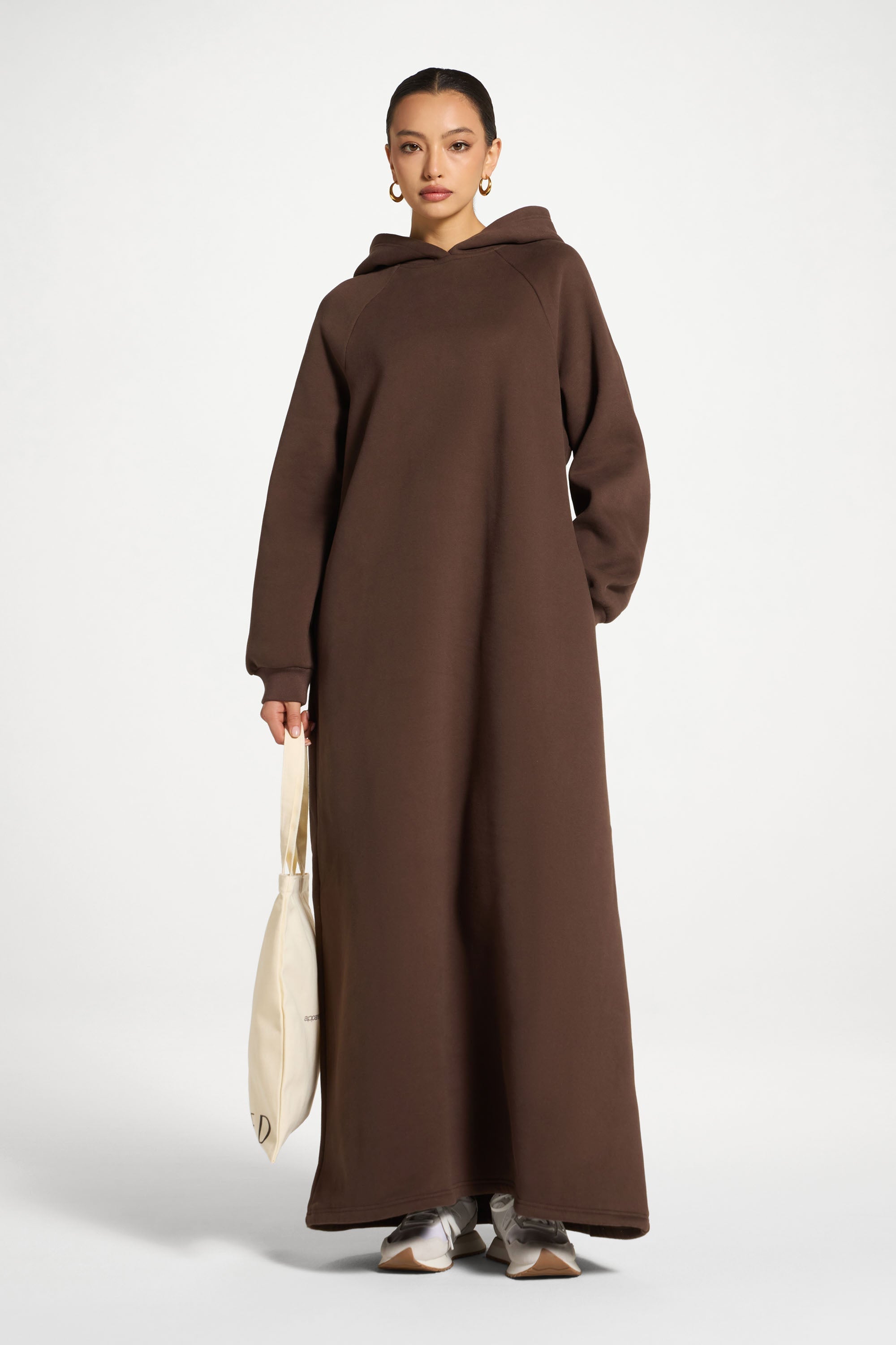 Cotton Hoodie Maxi Dress - Chocolate Abayas Veiled