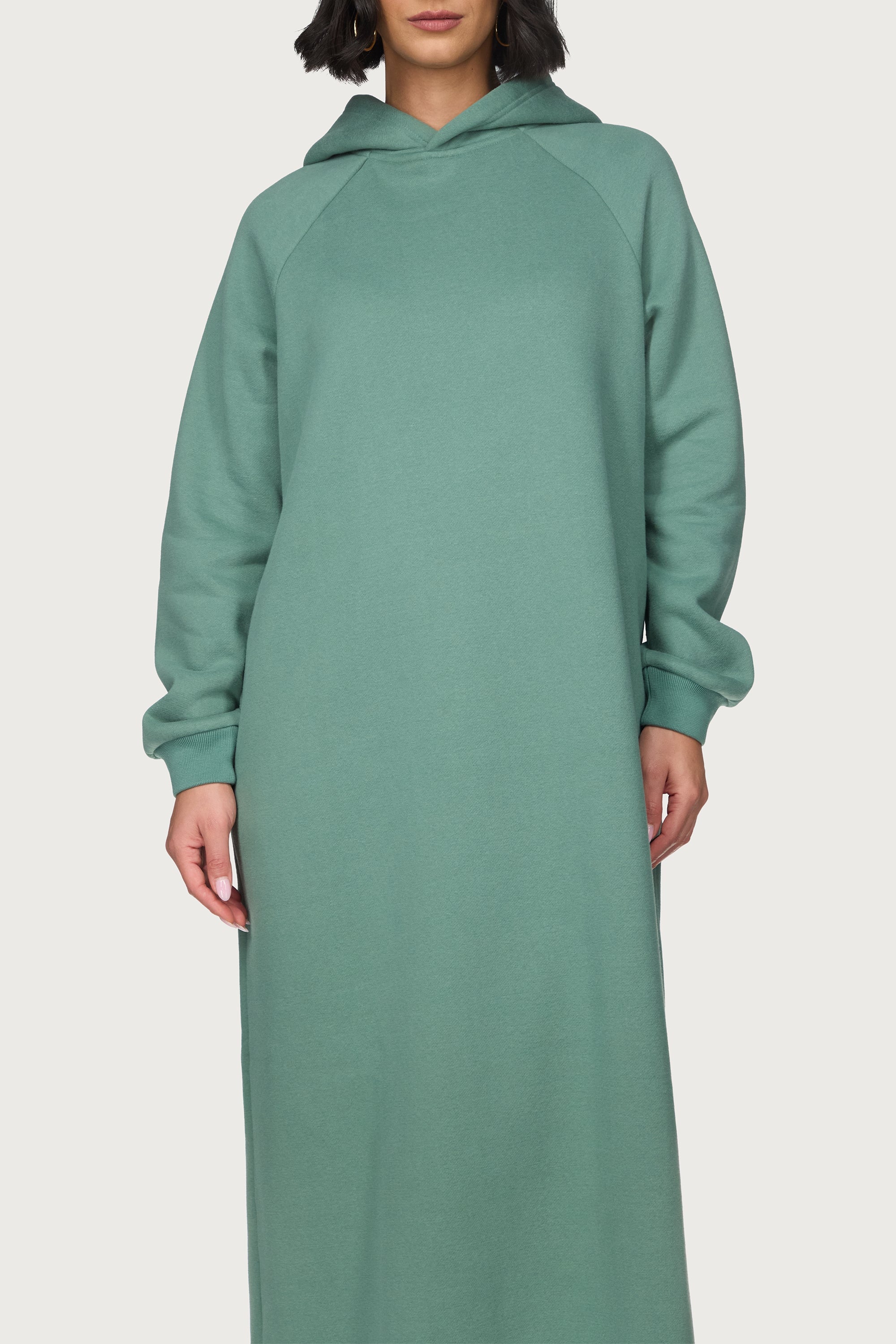 Cotton Hoodie Maxi Dress - Retro Green Abayas Veiled