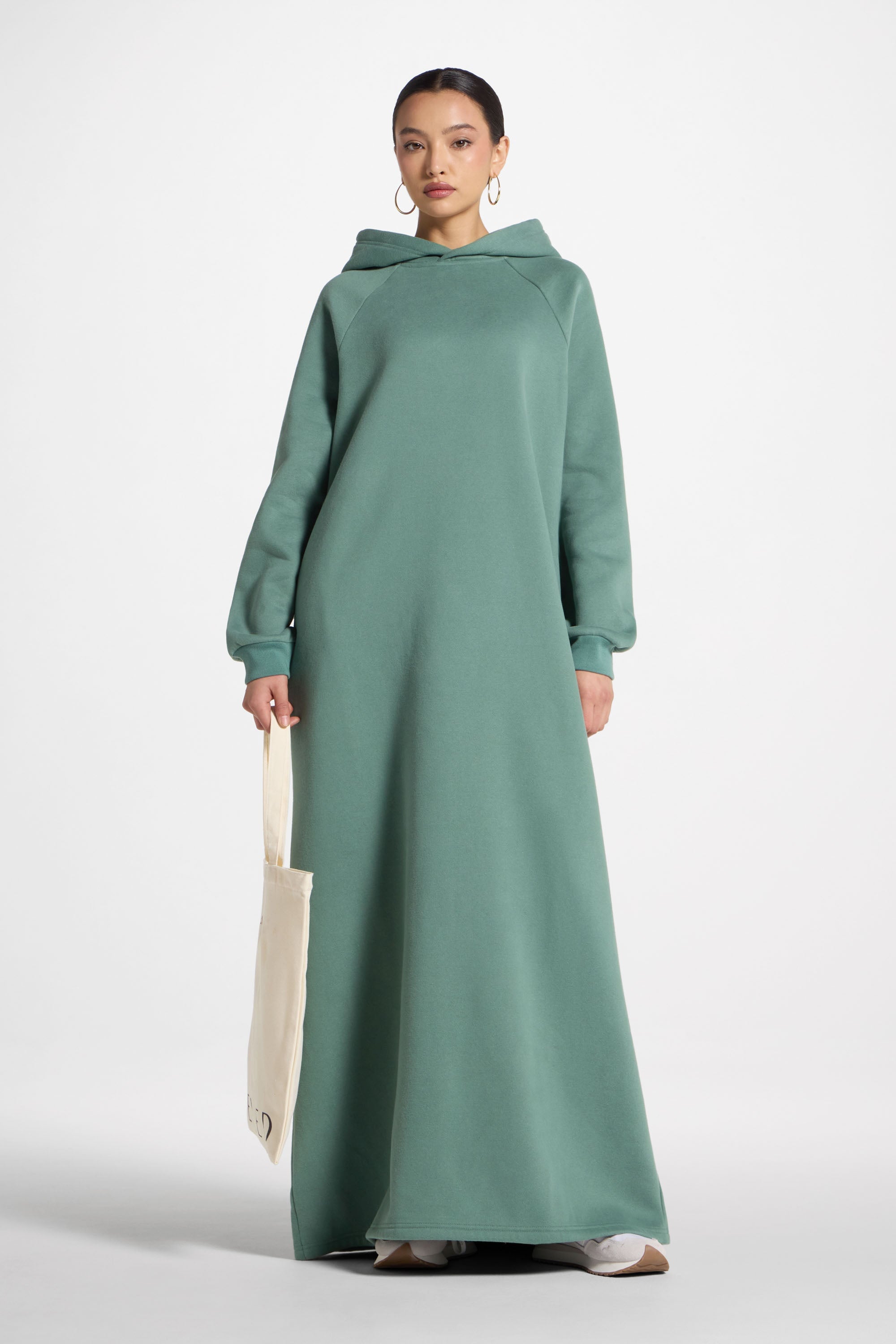 Cotton Hoodie Maxi Dress - Retro Green Abayas Veiled
