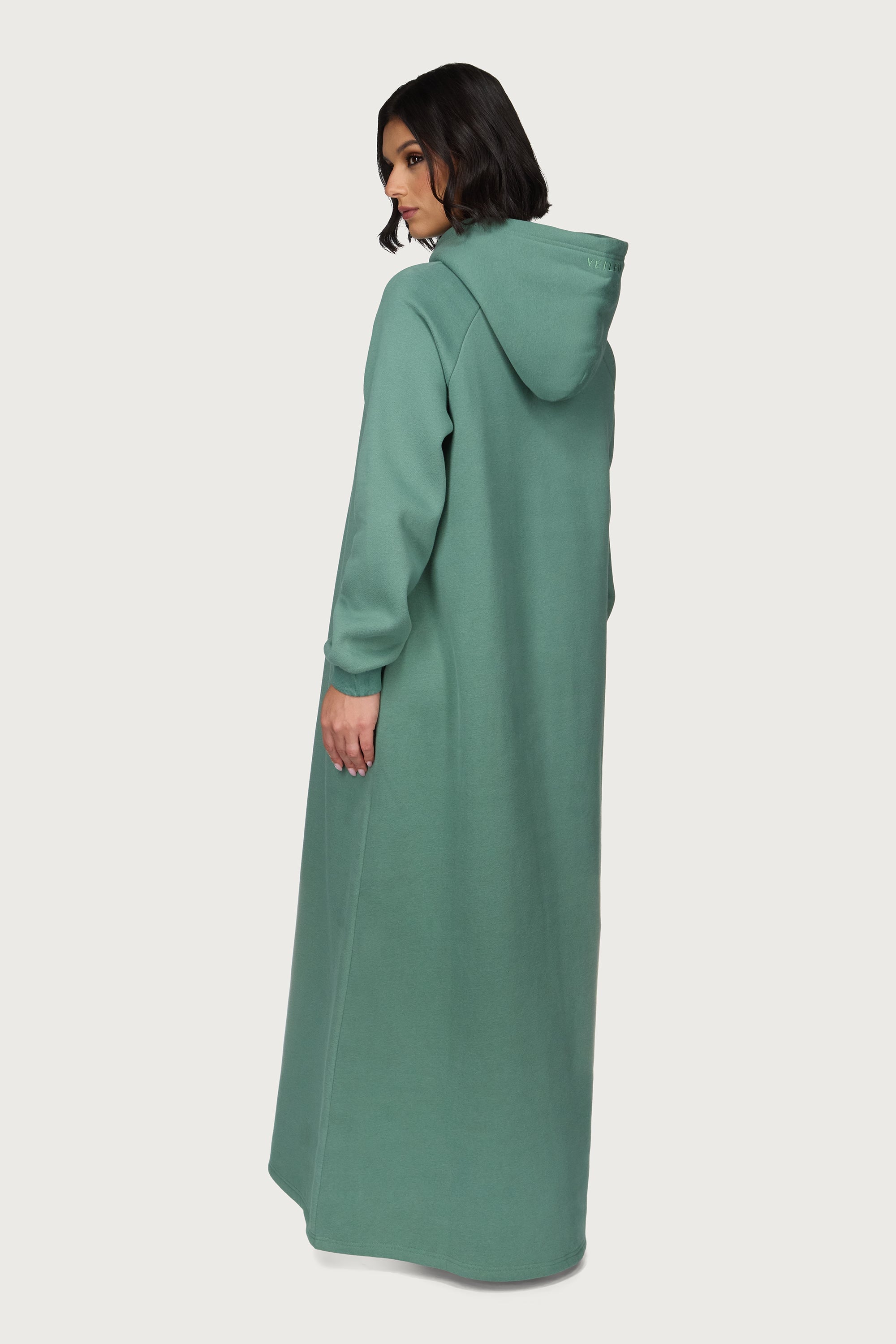 Cotton Hoodie Maxi Dress - Retro Green Abayas Veiled