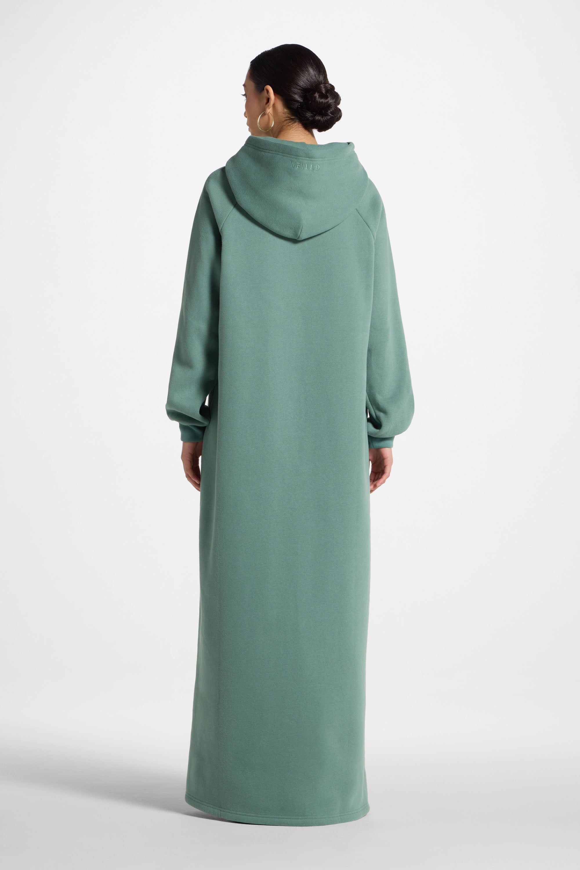 Cotton Hoodie Maxi Dress - Retro Green Abayas Veiled